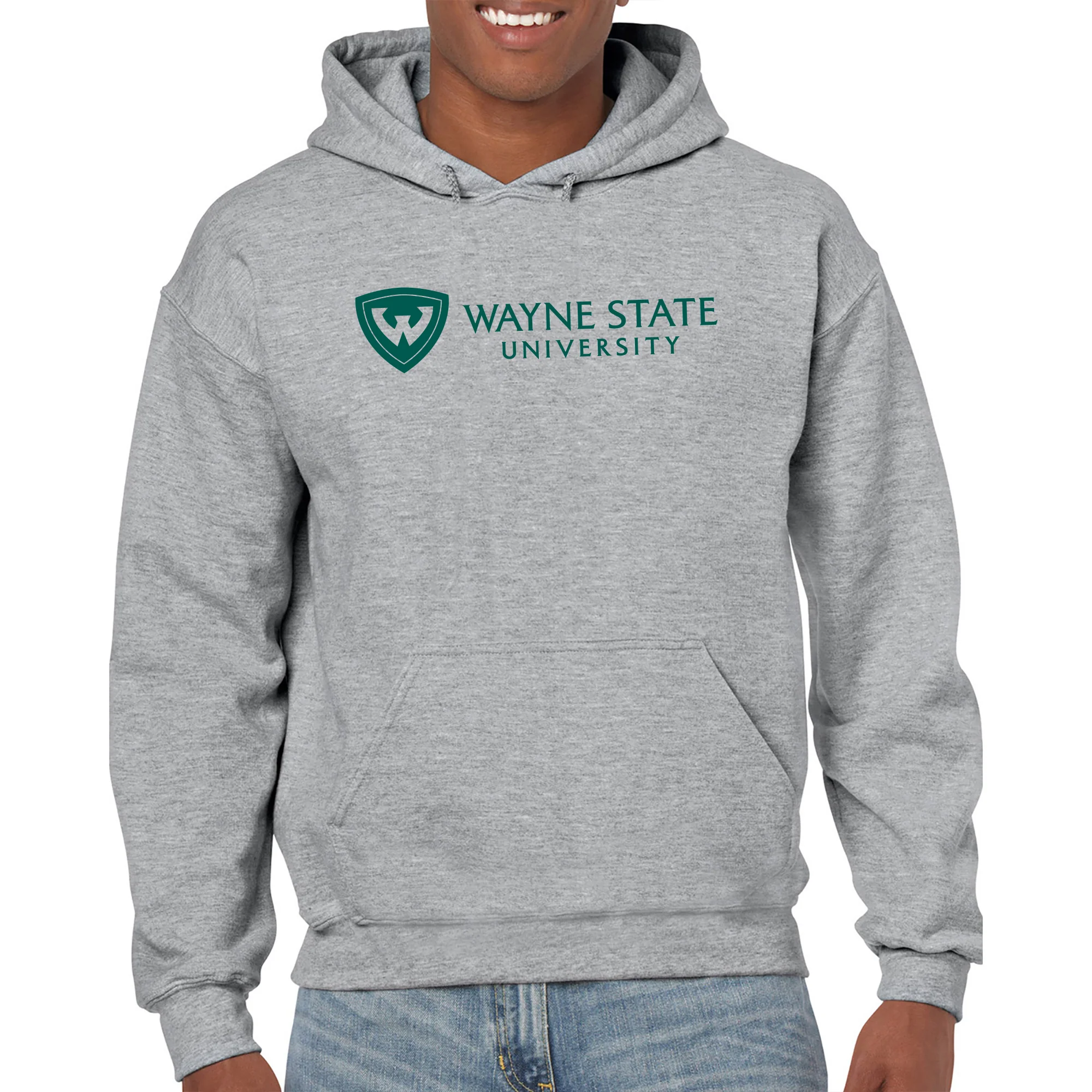 Wayne State University Warriors Institutional Logo Hoodie - Sport Grey - Image 3