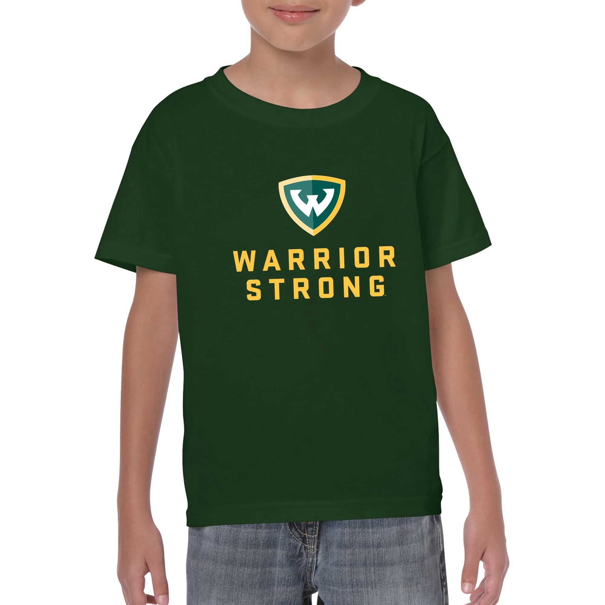 Wayne State University Warrior Strong Youth Short Sleeve T Shirt - Forest - Image 3