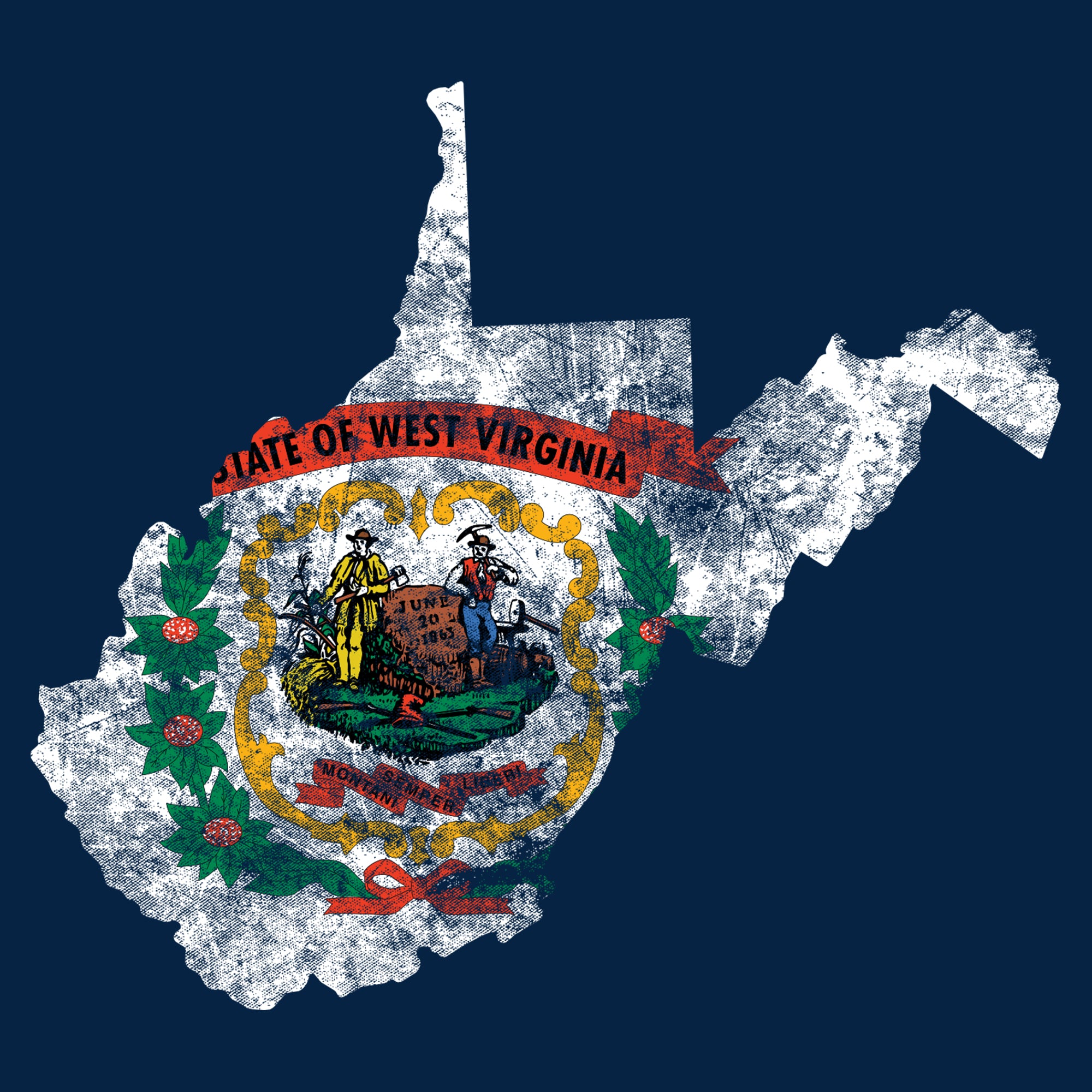 West Virginia Distressed State Flag Outline NLA T-Shirt - Midnight Navy - Image 2