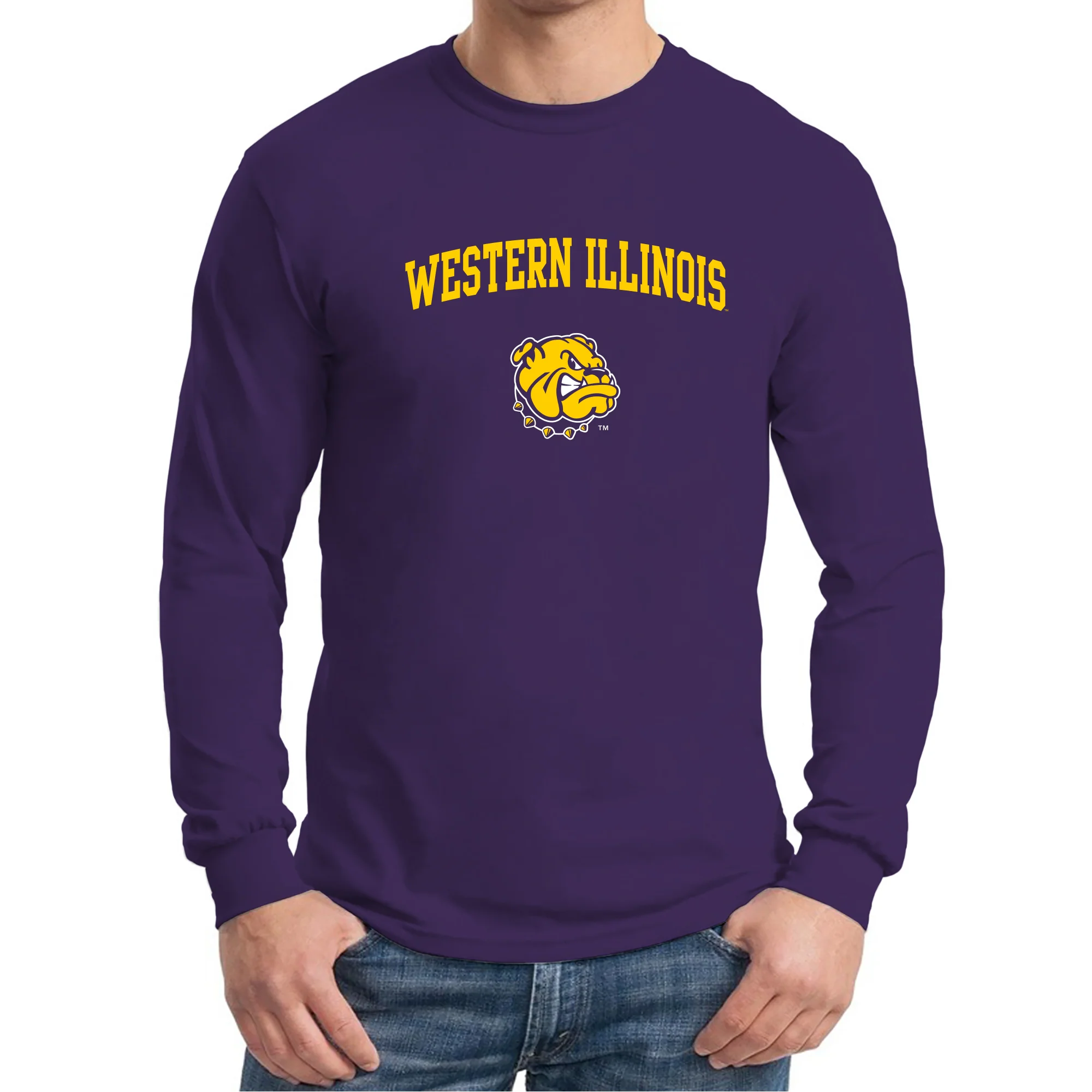 Western Illinois University Leathernecks Arch Logo Long Sleeve T Shirt - Purple - Image 3