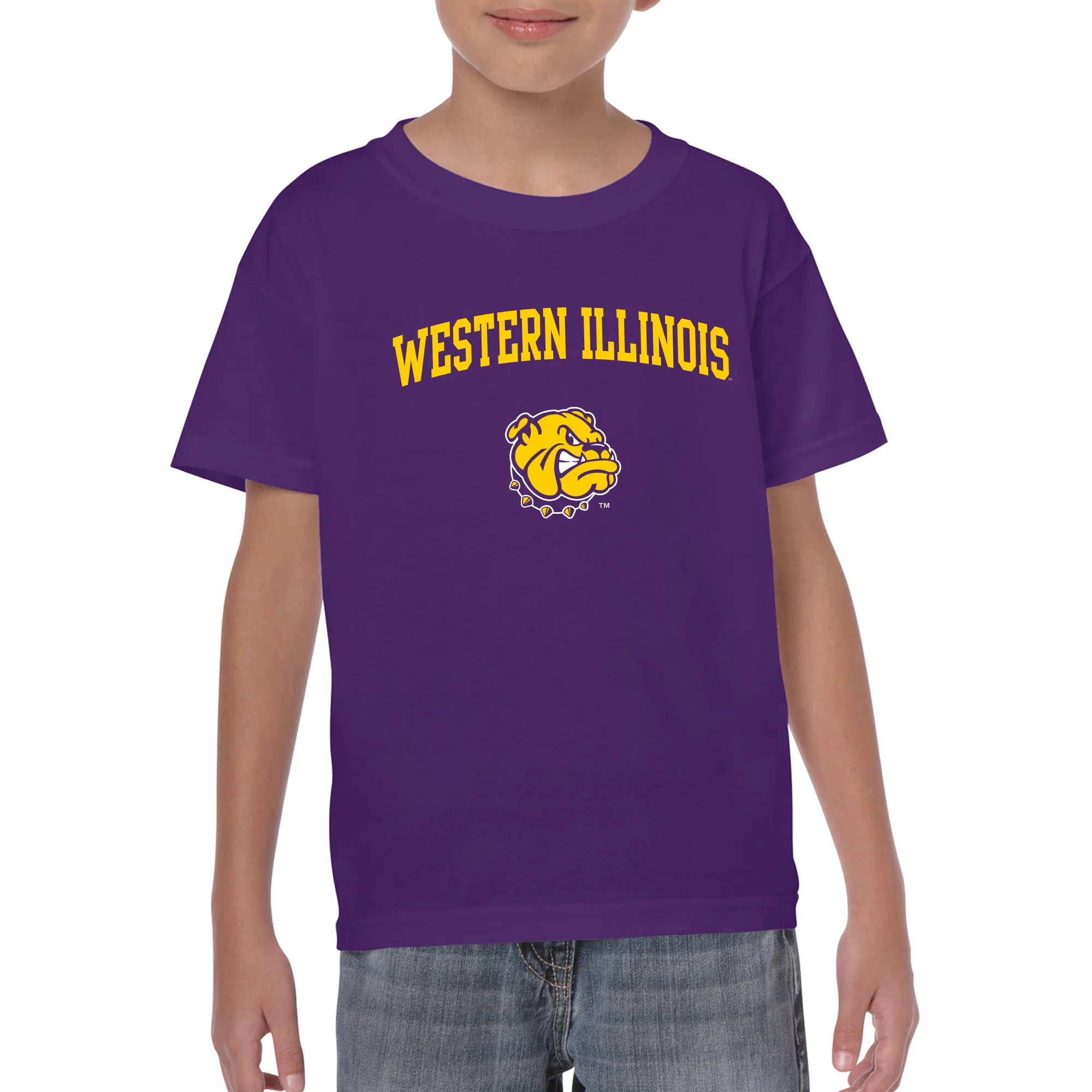 Western Illinois University Leathernecks Arch Logo Youth Short Sleeve T Shirt - Purple - Image 3