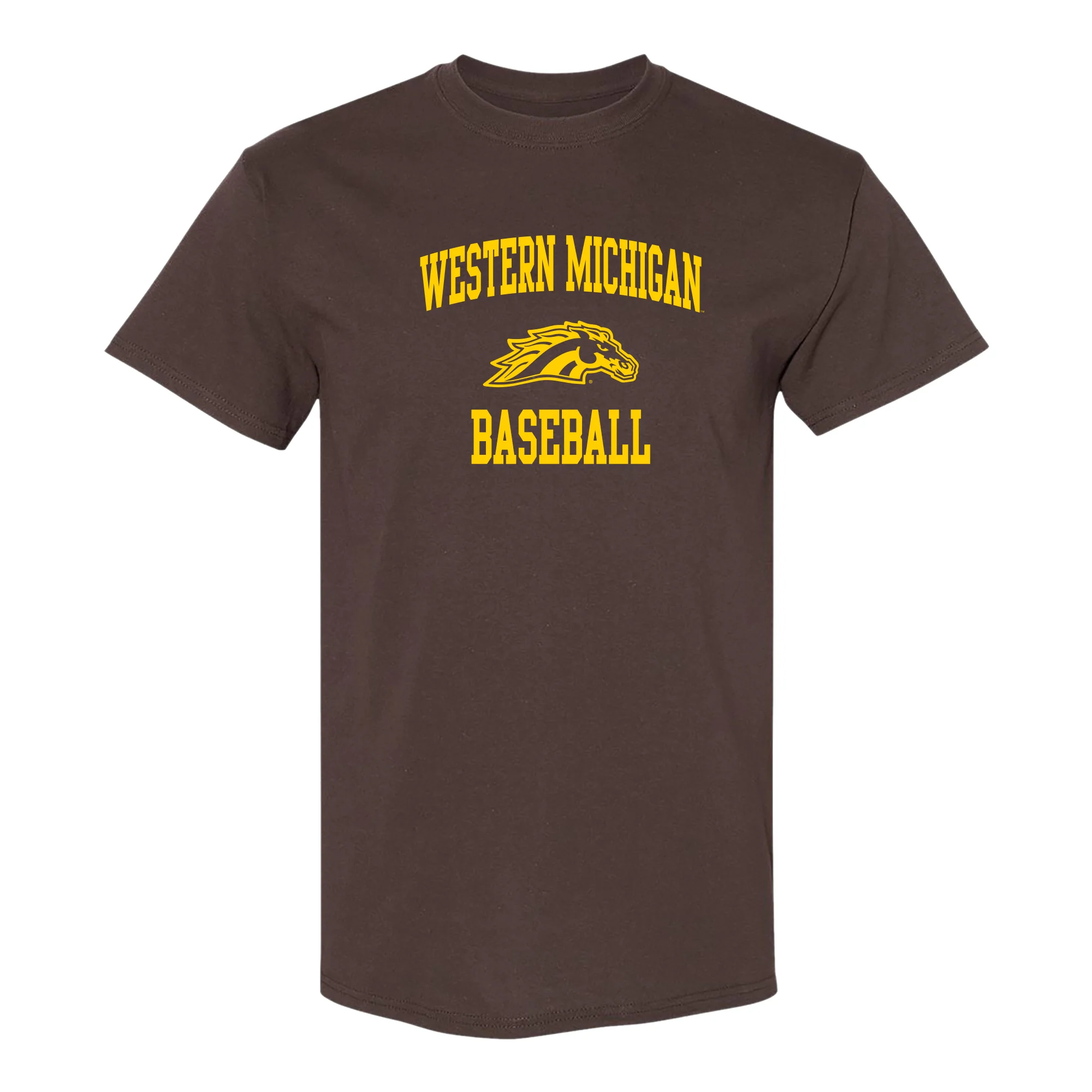 Western Michigan Arch Logo Baseball T-Shirt - Dark Chocolate