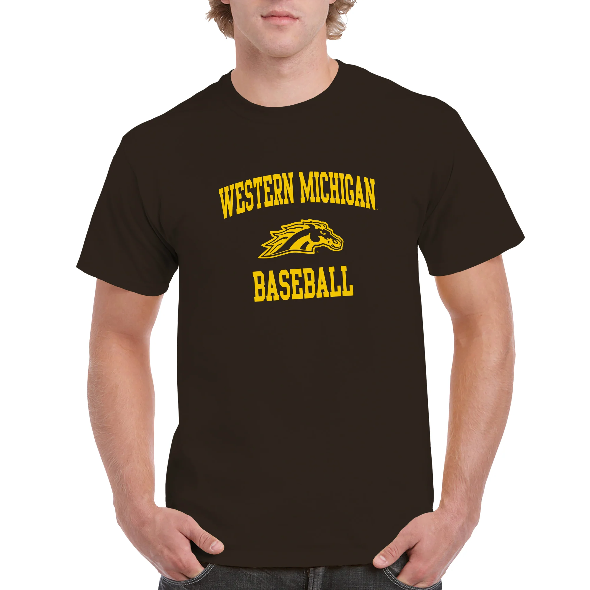 Western Michigan Arch Logo Baseball T-Shirt - Dark Chocolate - Image 3