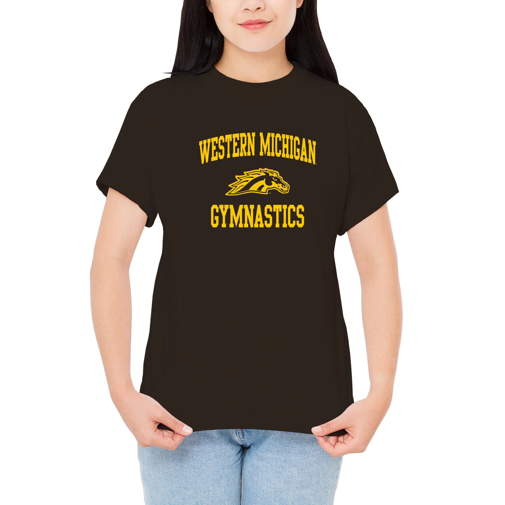 Western Michigan Arch Logo Gymnastics T-Shirt - Dark Chocolate - Image 4