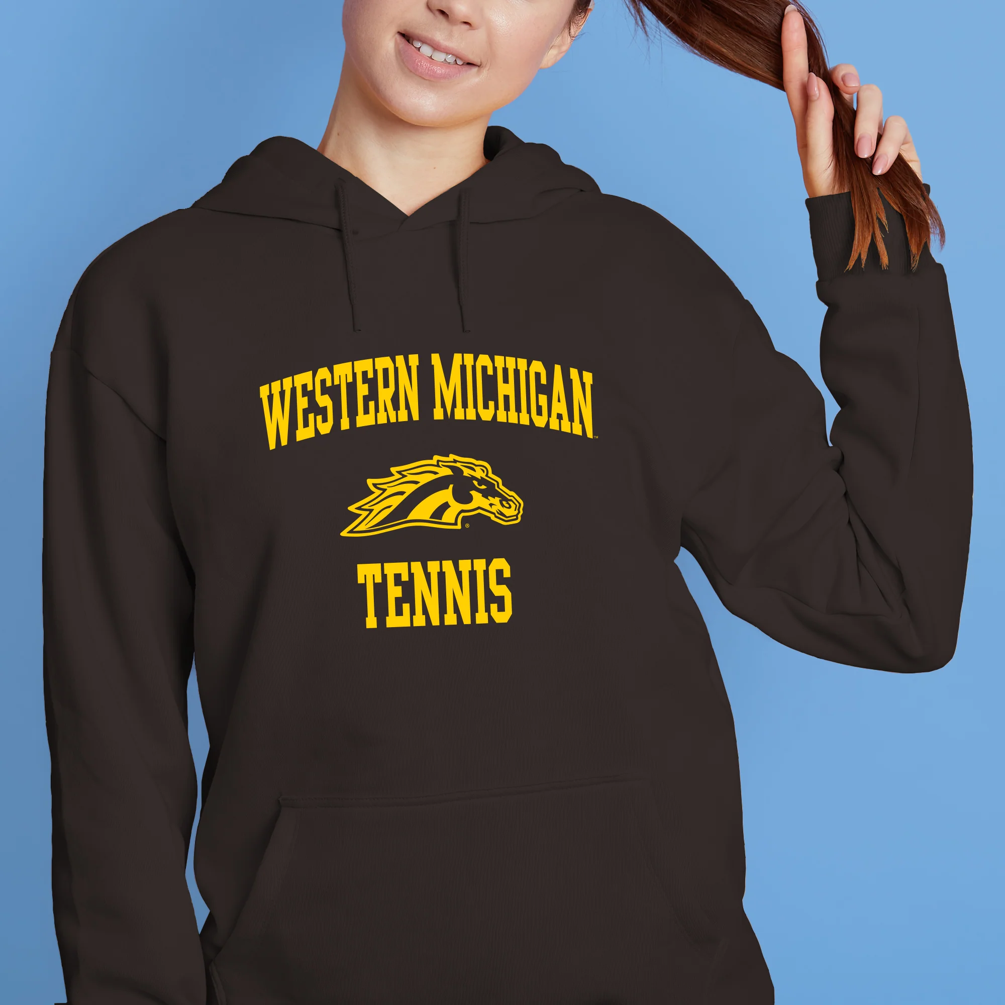 Western Michigan Arch Logo Tennis Hoodie - Dark Chocolate - Image 4