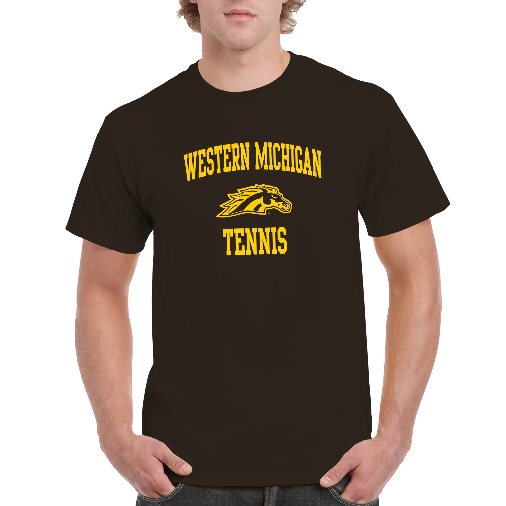 Western Michigan Arch Logo Tennis T-Shirt - Dark Chocolate - Image 3