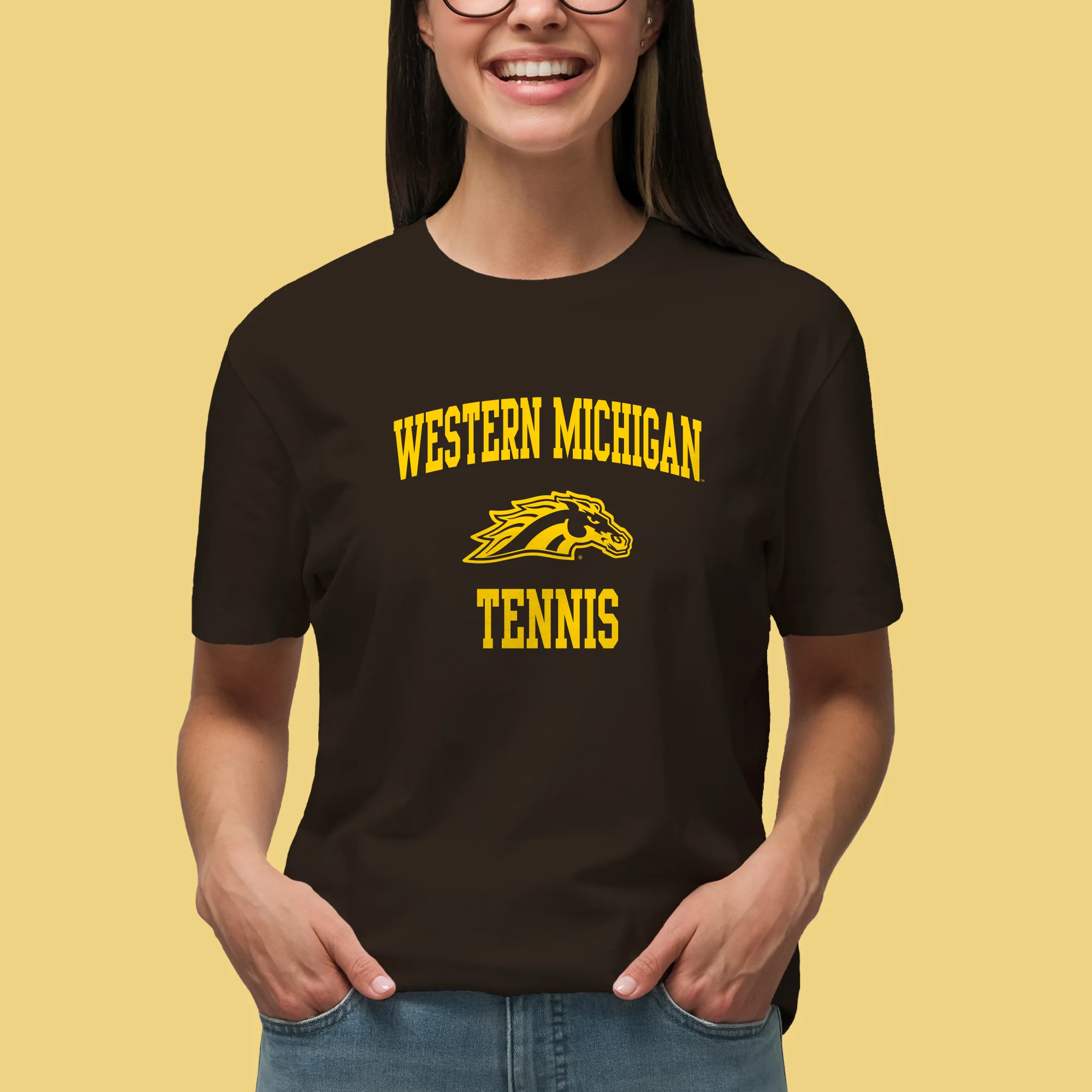 Western Michigan Arch Logo Tennis T-Shirt - Dark Chocolate - Image 4