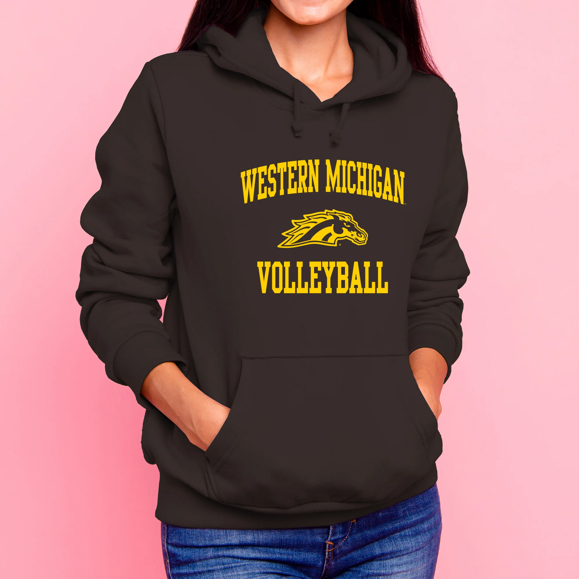 Western Michigan Arch Logo Volleyball Hoodie - Dark Chocolate - Image 4