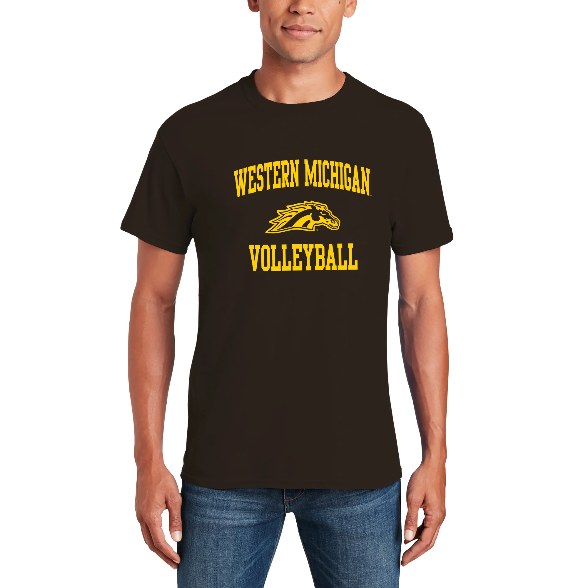 Western Michigan Arch Logo Volleyball T-Shirt - Dark Chocolate - Image 3
