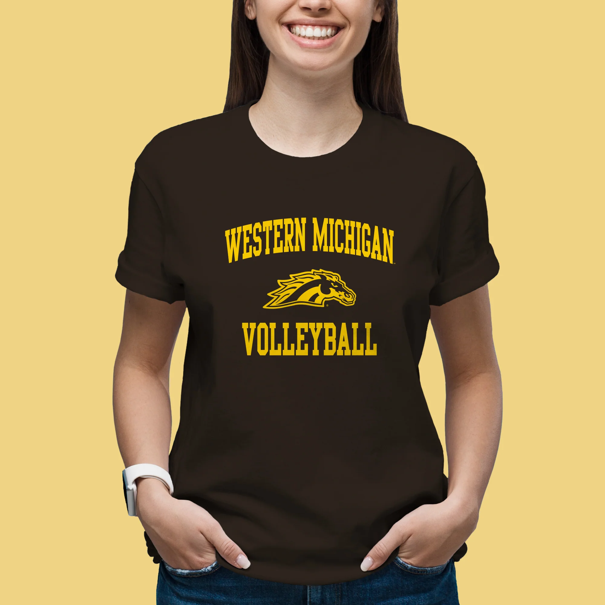 Western Michigan Arch Logo Volleyball T-Shirt - Dark Chocolate - Image 4