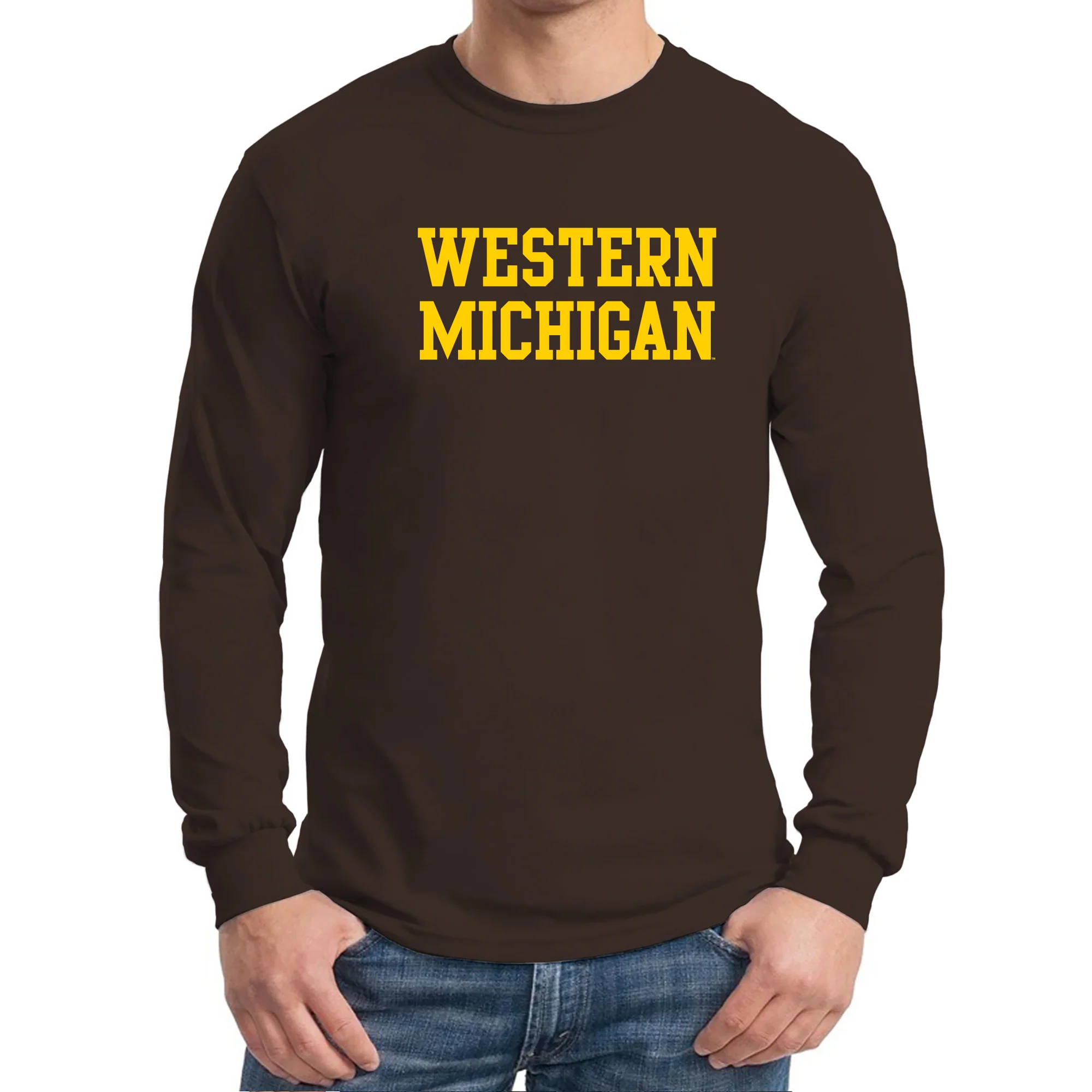 Western Michigan Basic LS Tee - Dk. Chocolate - Image 3