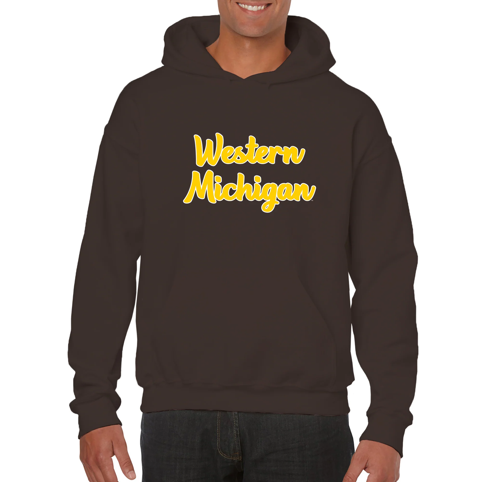 Western Michigan Broncos Basic Script Heavy Blend Hoodie - Dark Chocolate - Image 3