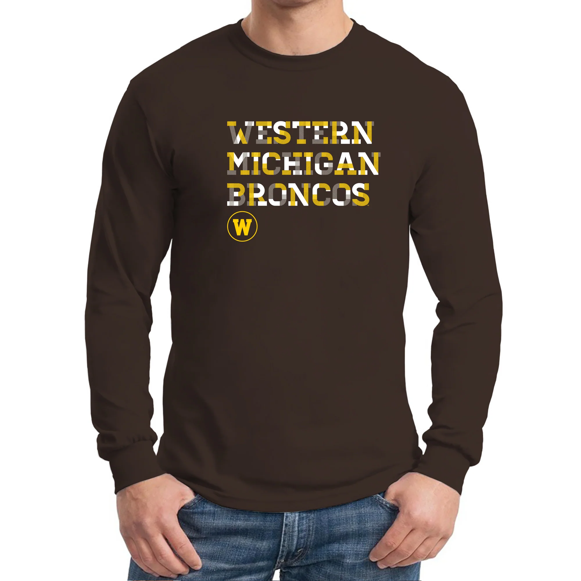 Western Michigan Broncos Patchwork Cotton Long Sleeve T Shirt - Dark Chocolate - Image 3