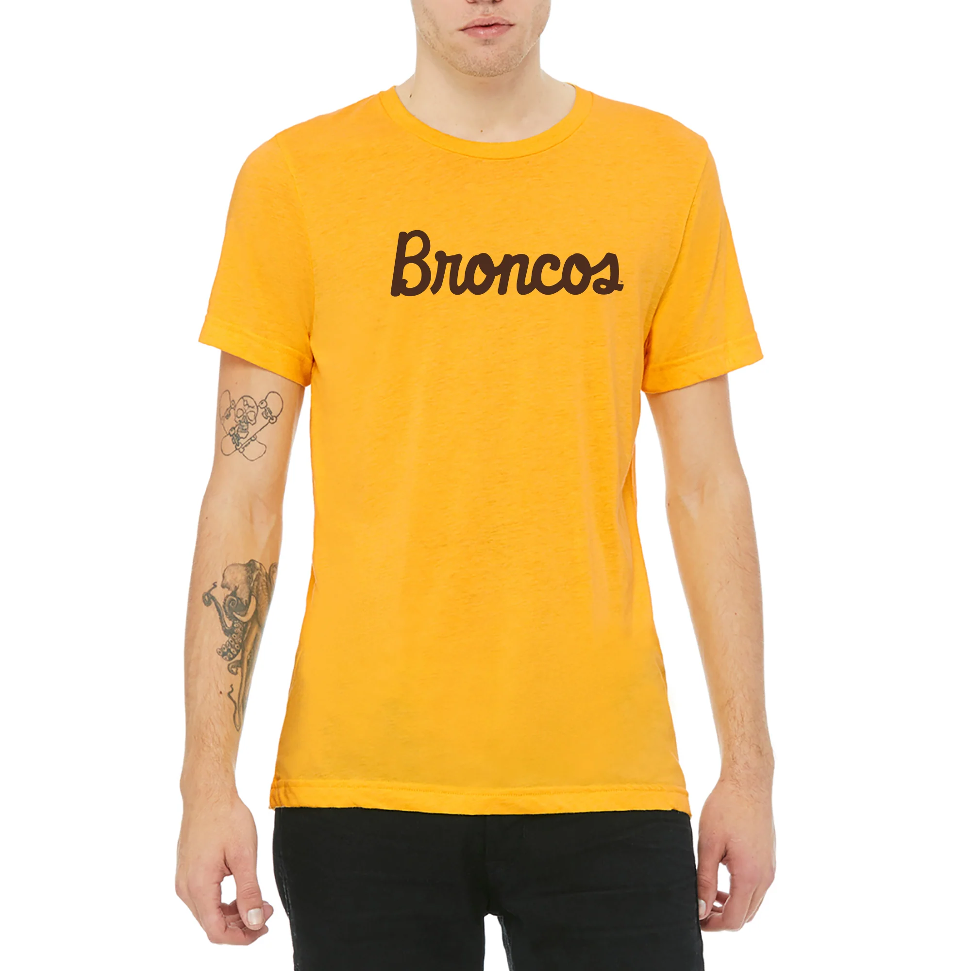Western Michigan Broncos Script Wordmark Canvas Triblend T-Shirt - Yellow Gold Triblend - Image 3