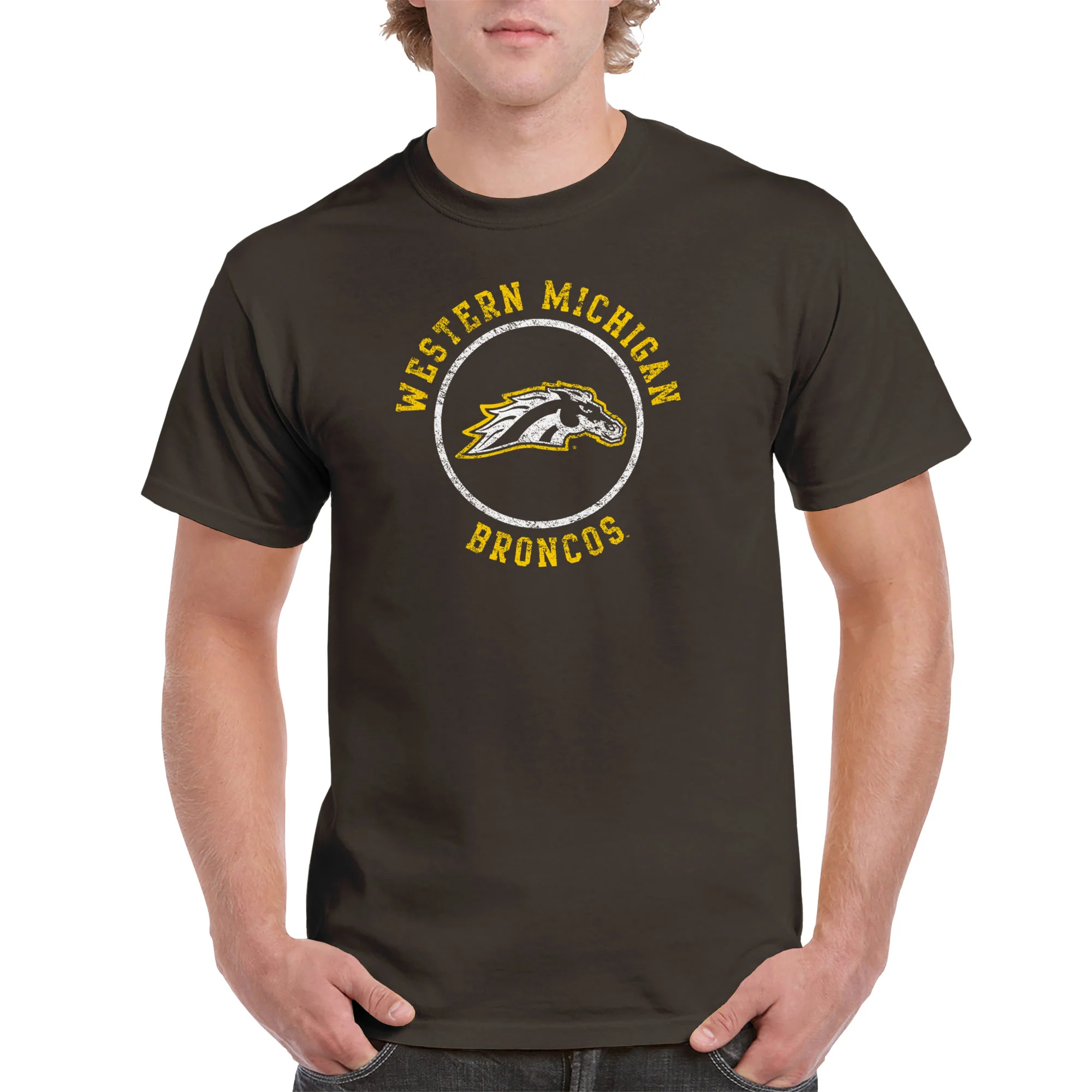 Western Michigan Distressed Circle Logo - Dark Chocolate - Image 3
