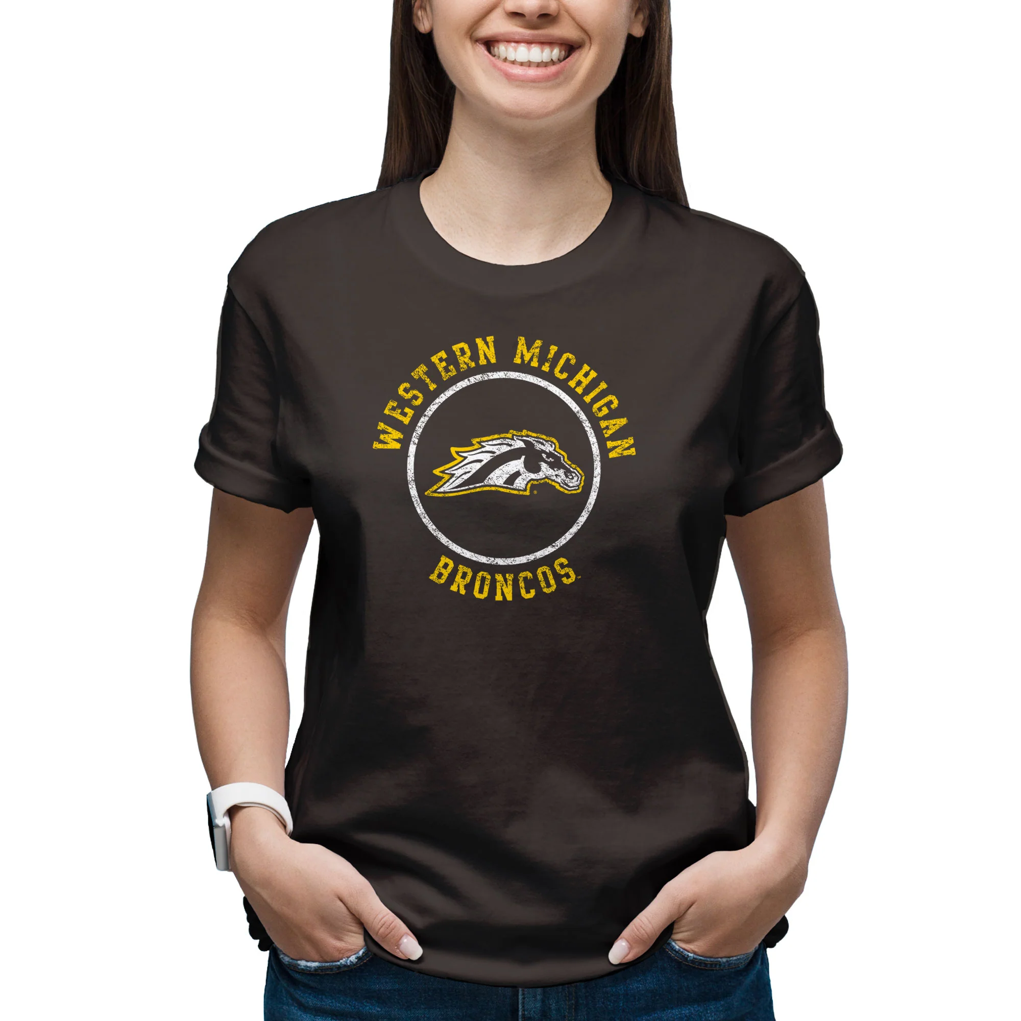 Western Michigan Distressed Circle Logo - Dark Chocolate - Image 4