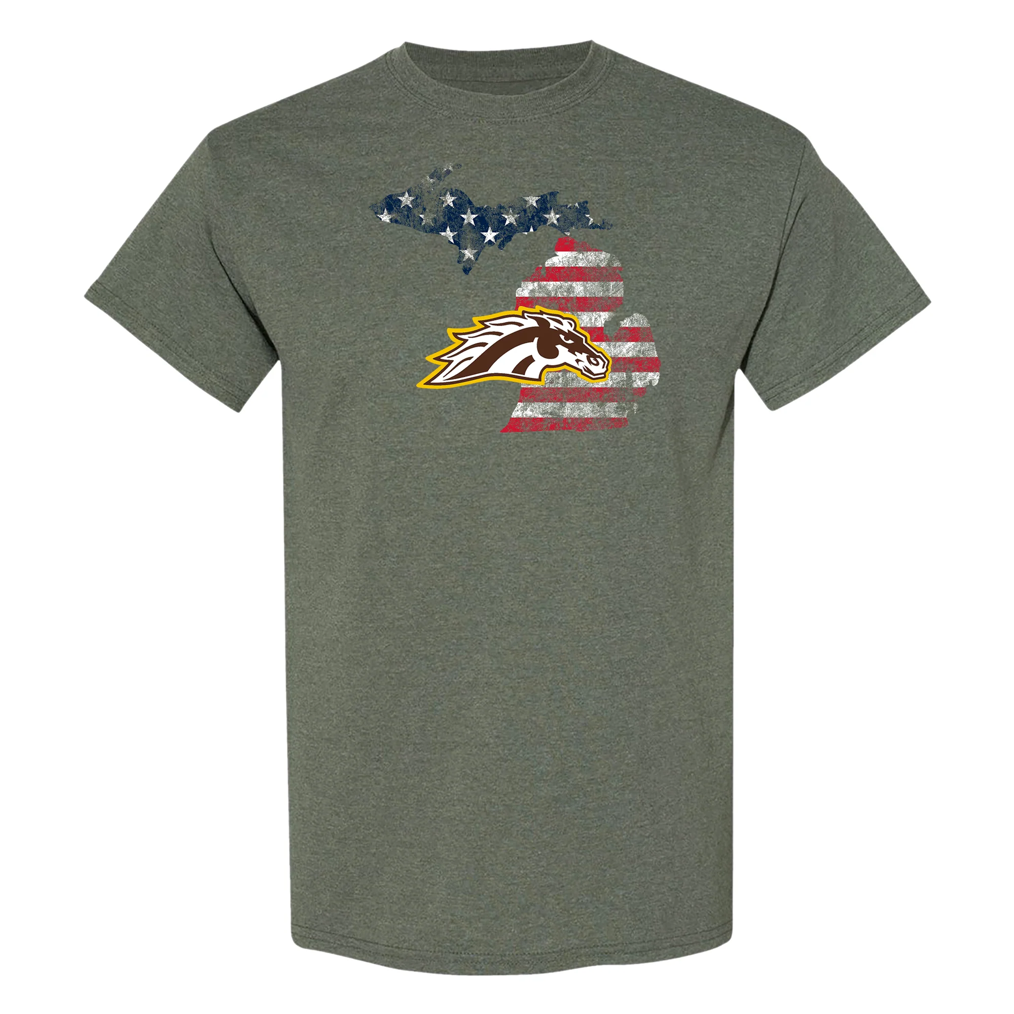 Western Michigan Patriotic State Silhouette T-Shirt - Heather Military