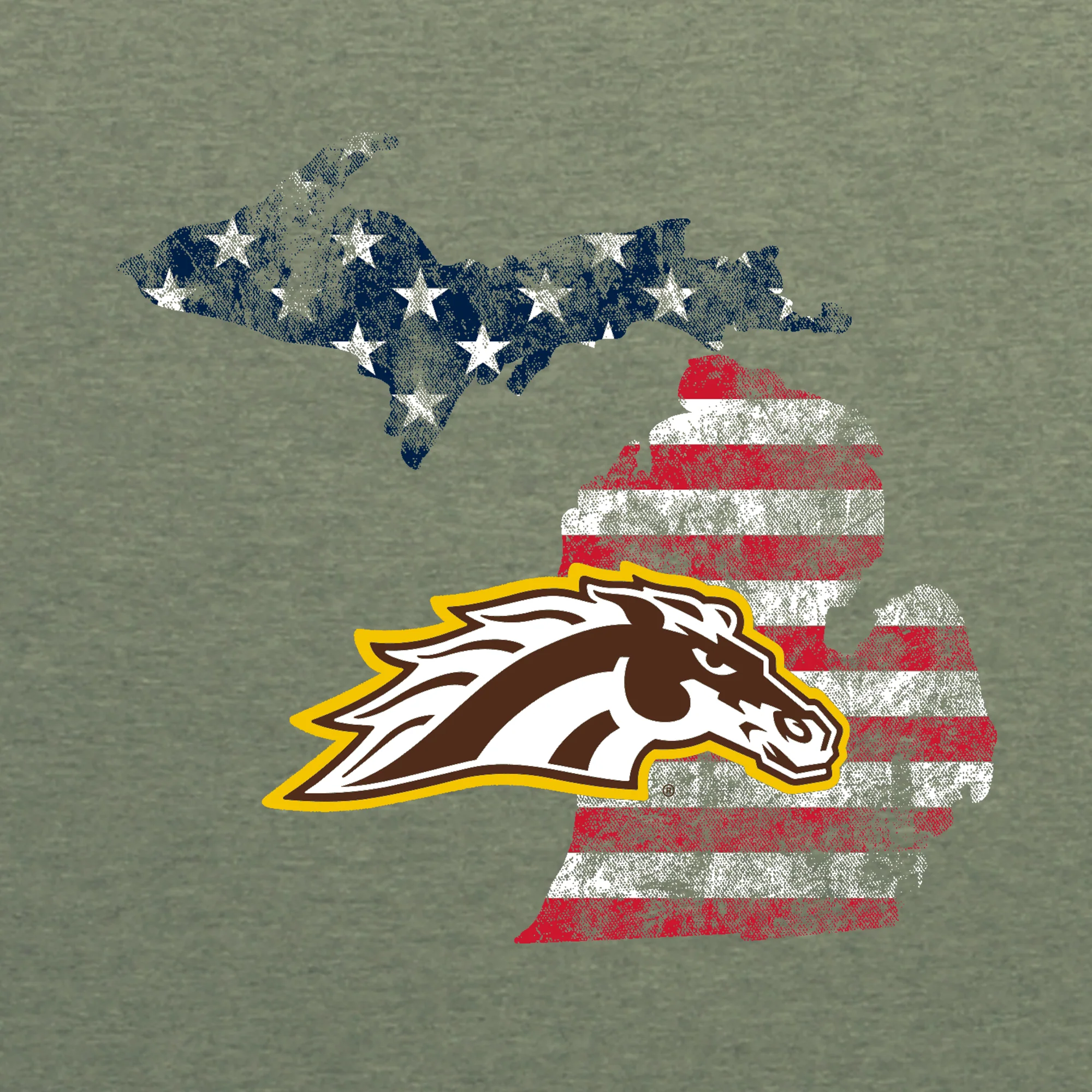 Western Michigan Patriotic State Silhouette T-Shirt - Heather Military - Image 2
