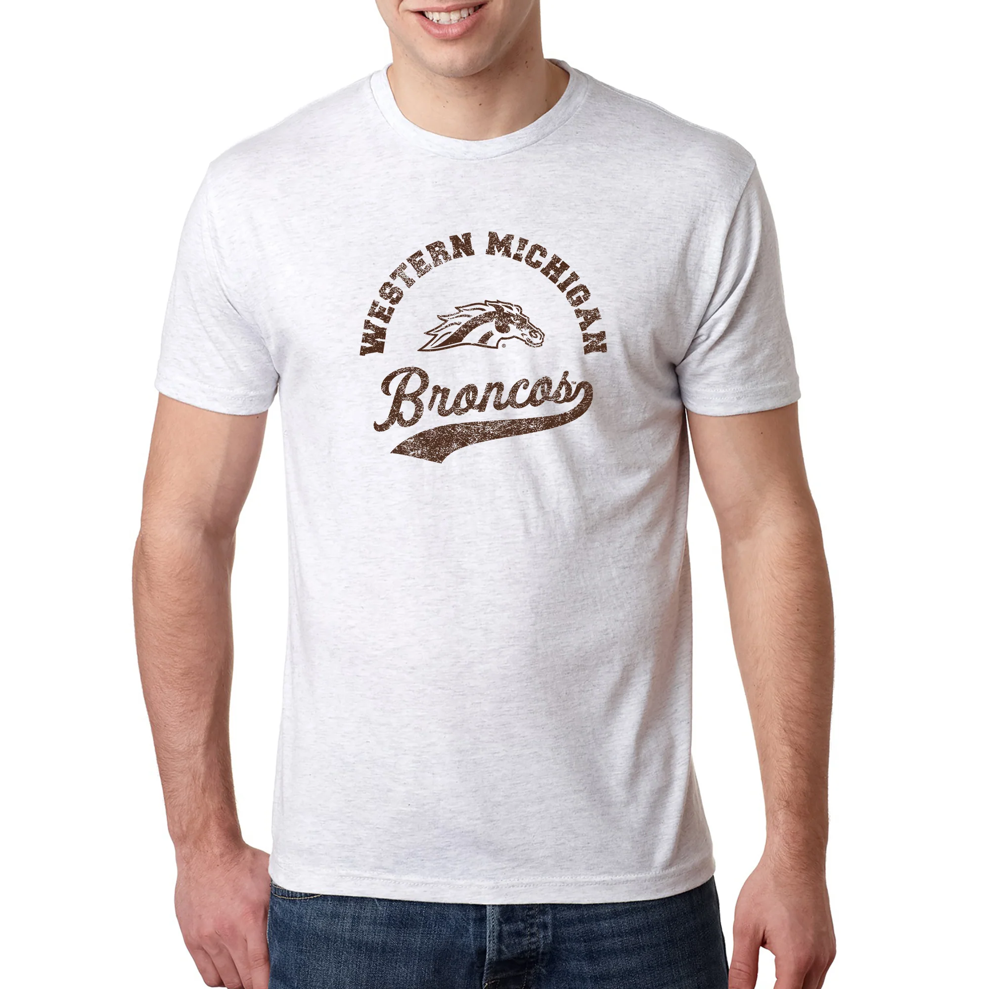 Western Michigan Retro Script NLA Triblend T-Shirt - Heather White - Image 3
