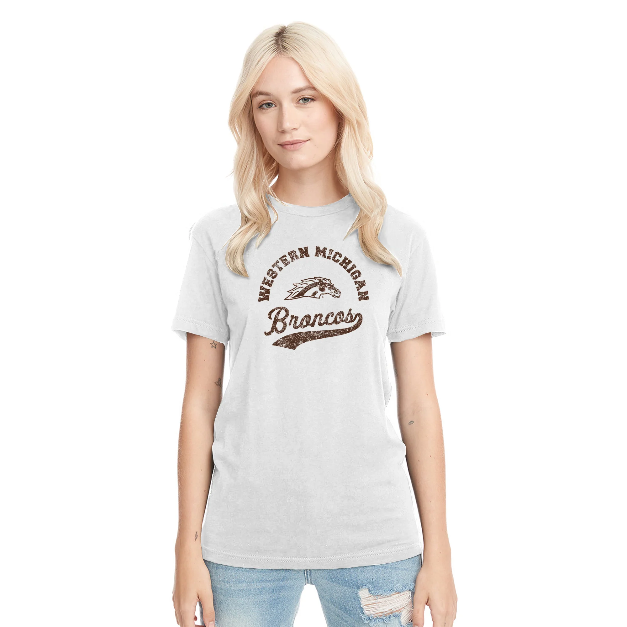 Western Michigan Retro Script NLA Triblend T-Shirt - Heather White - Image 4