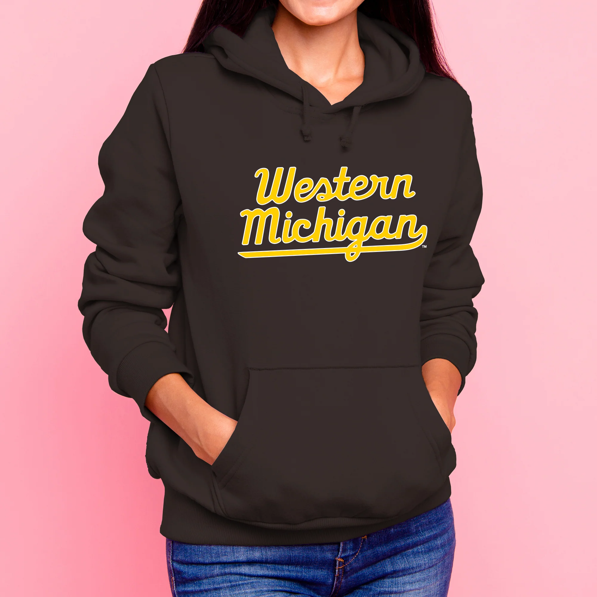 Western Michigan Script Wordmark Hoodie - Dark Chocolate - Image 4