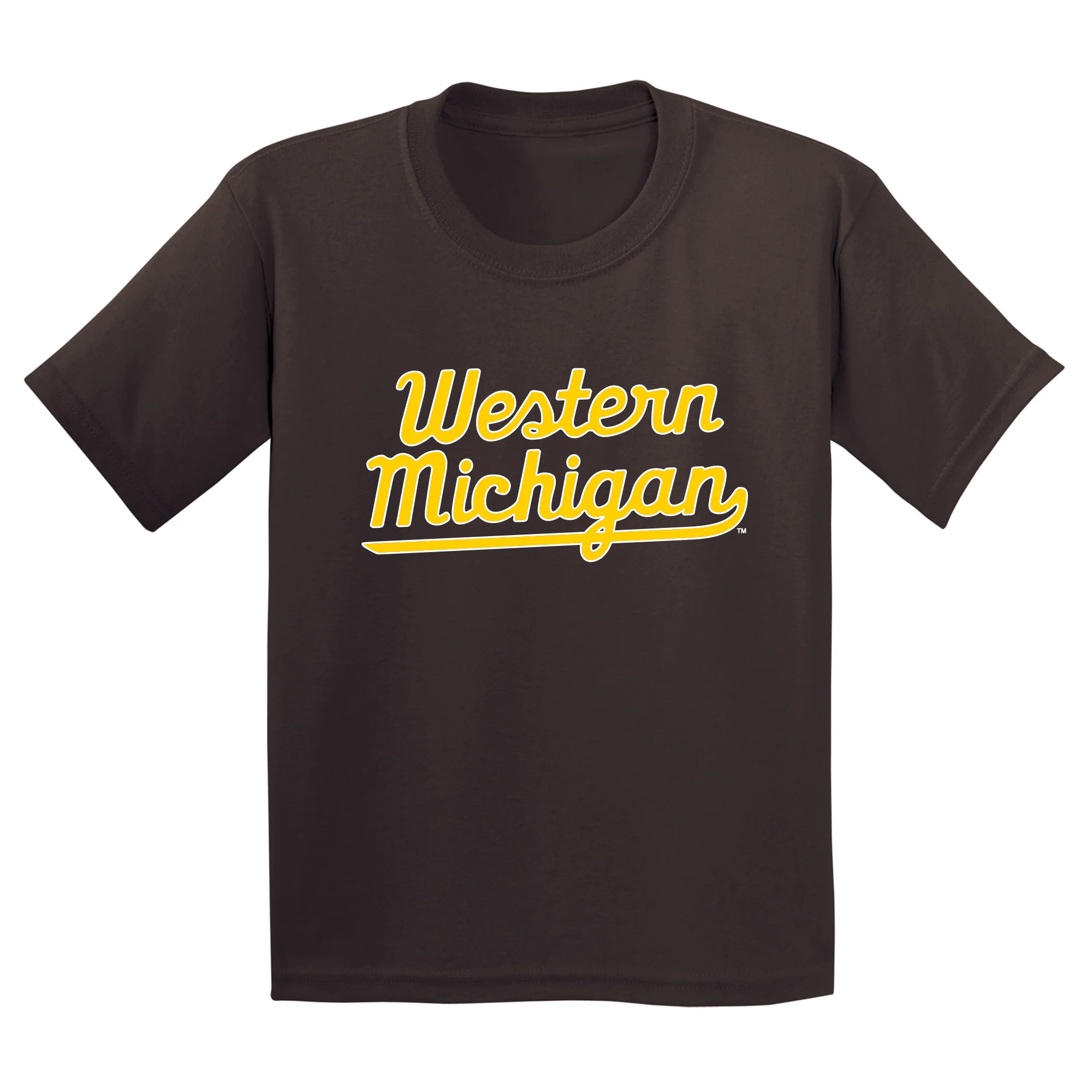 Western Michigan Script Wordmark Youth T-Shirt - Dark Chocolate
