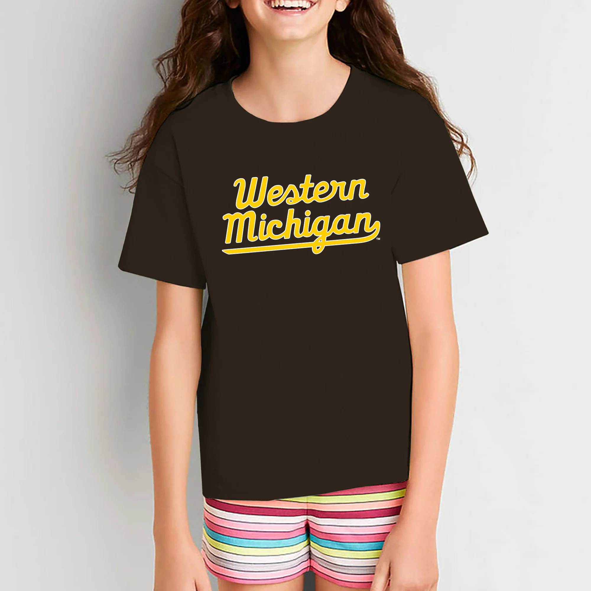 Western Michigan Script Wordmark Youth T-Shirt - Dark Chocolate - Image 4