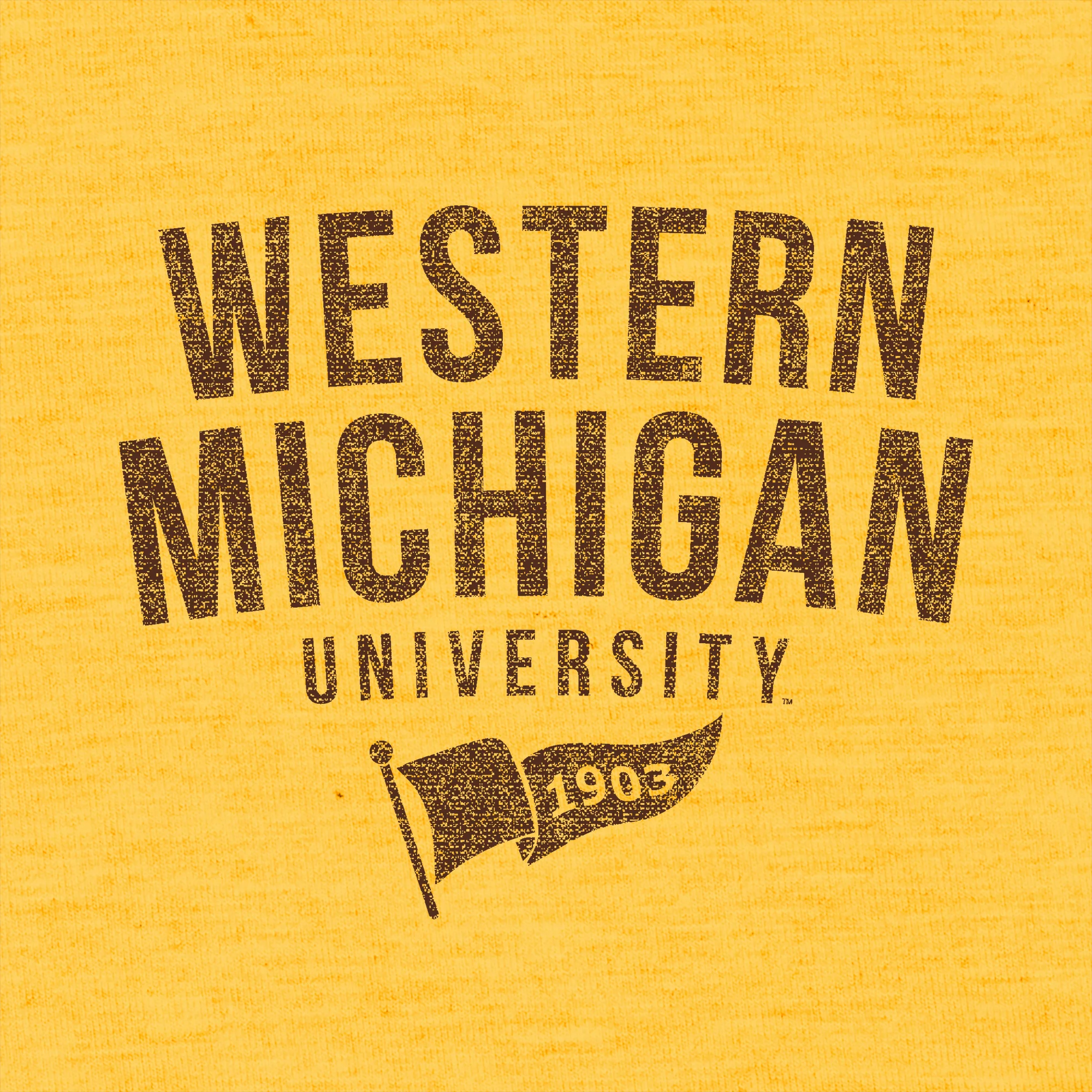 Western Michigan University Broncos 1903 Banner Canvas Short Sleeve Triblend T-Shirt - Yellow Gold - Image 2