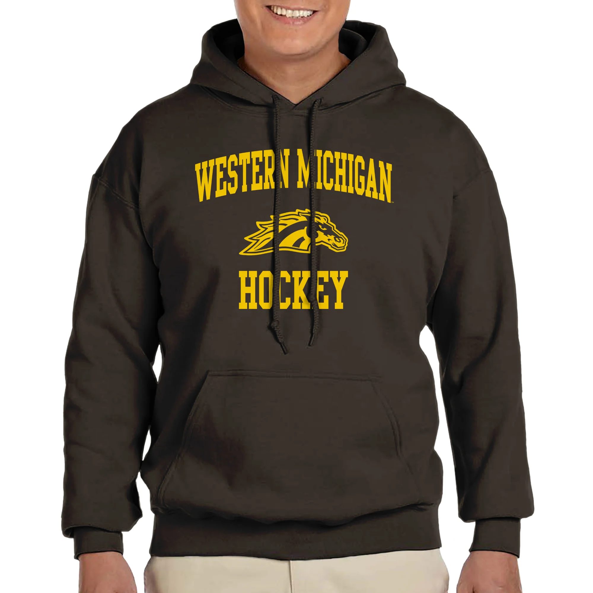 Western Michigan University Broncos Arch Logo Hockey Hooded Sweatshirt - Dark Chocolate - Image 3