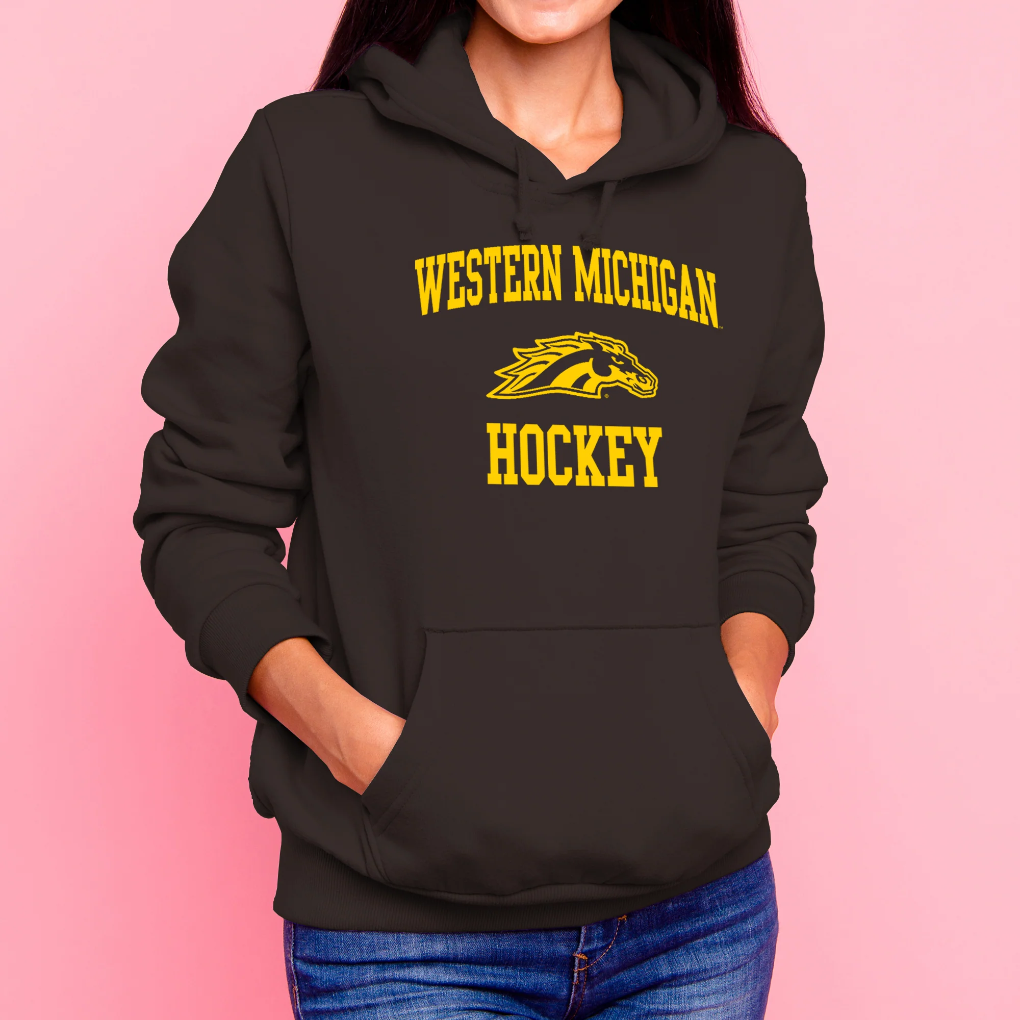 Western Michigan University Broncos Arch Logo Hockey Hooded Sweatshirt - Dark Chocolate - Image 4