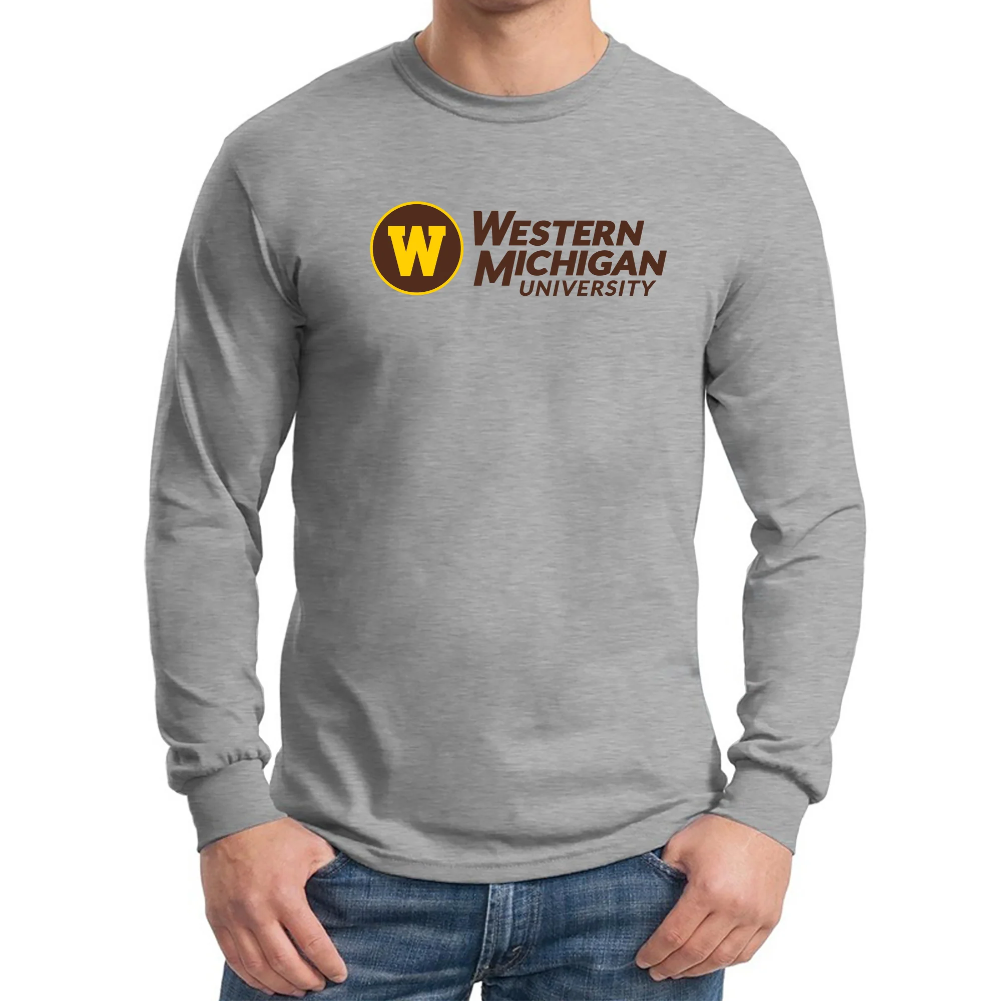 Western Michigan University Broncos Institutional Logo Long Sleeve T Shirt - Sport Grey - Image 3