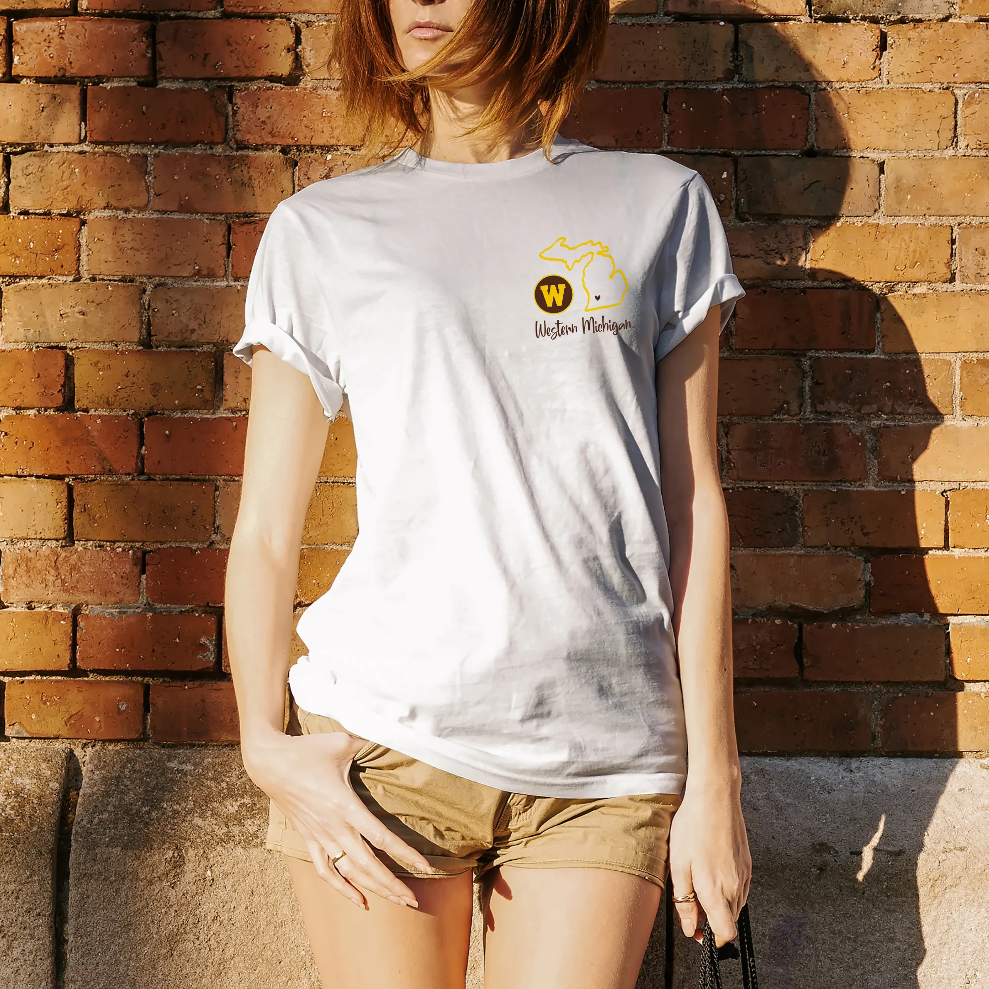 Western Michigan University Playful Sketch Basic Cotton T Shirt - White - Image 3