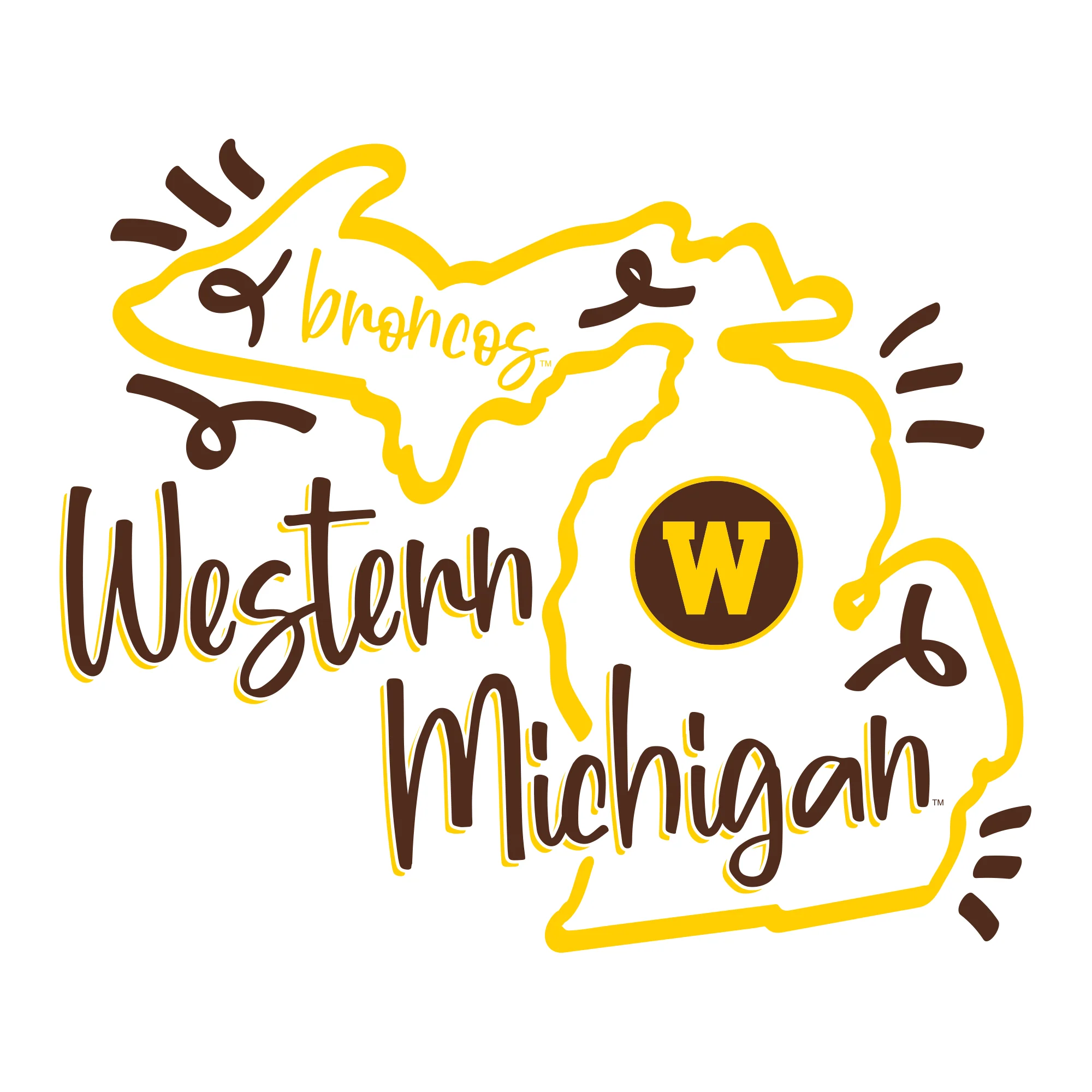 Western Michigan University Playful Sketch Basic Cotton T Shirt - White - Image 4