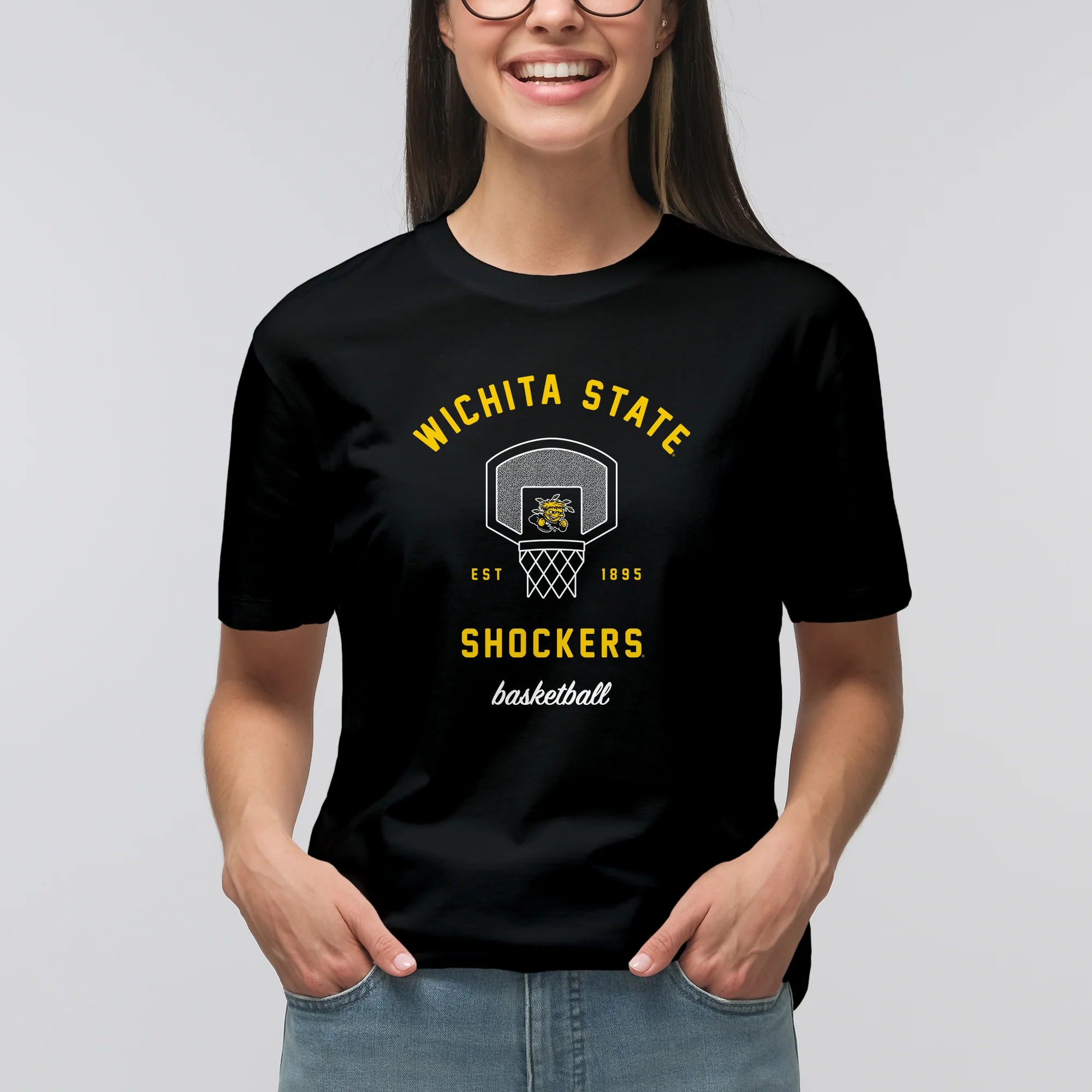 Wichita State University Shockers Basketball Net Short Sleeve T-Shirt - Black - Image 4