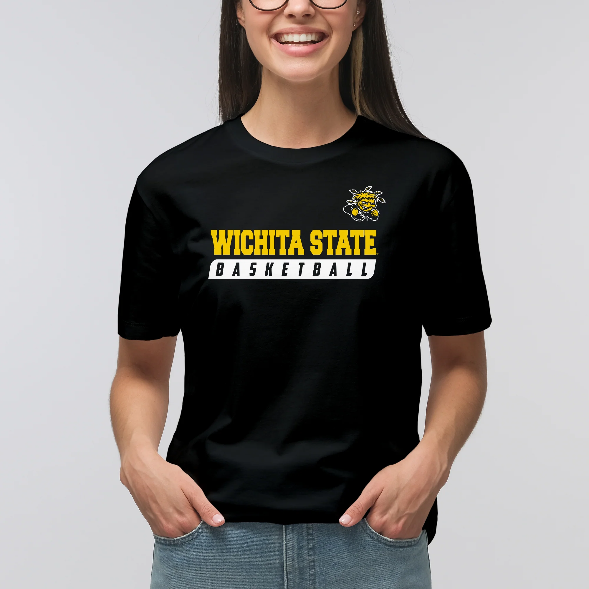 Wichita State University Shockers Basketball Slant Short Sleeve T Shirt - Black - Image 4