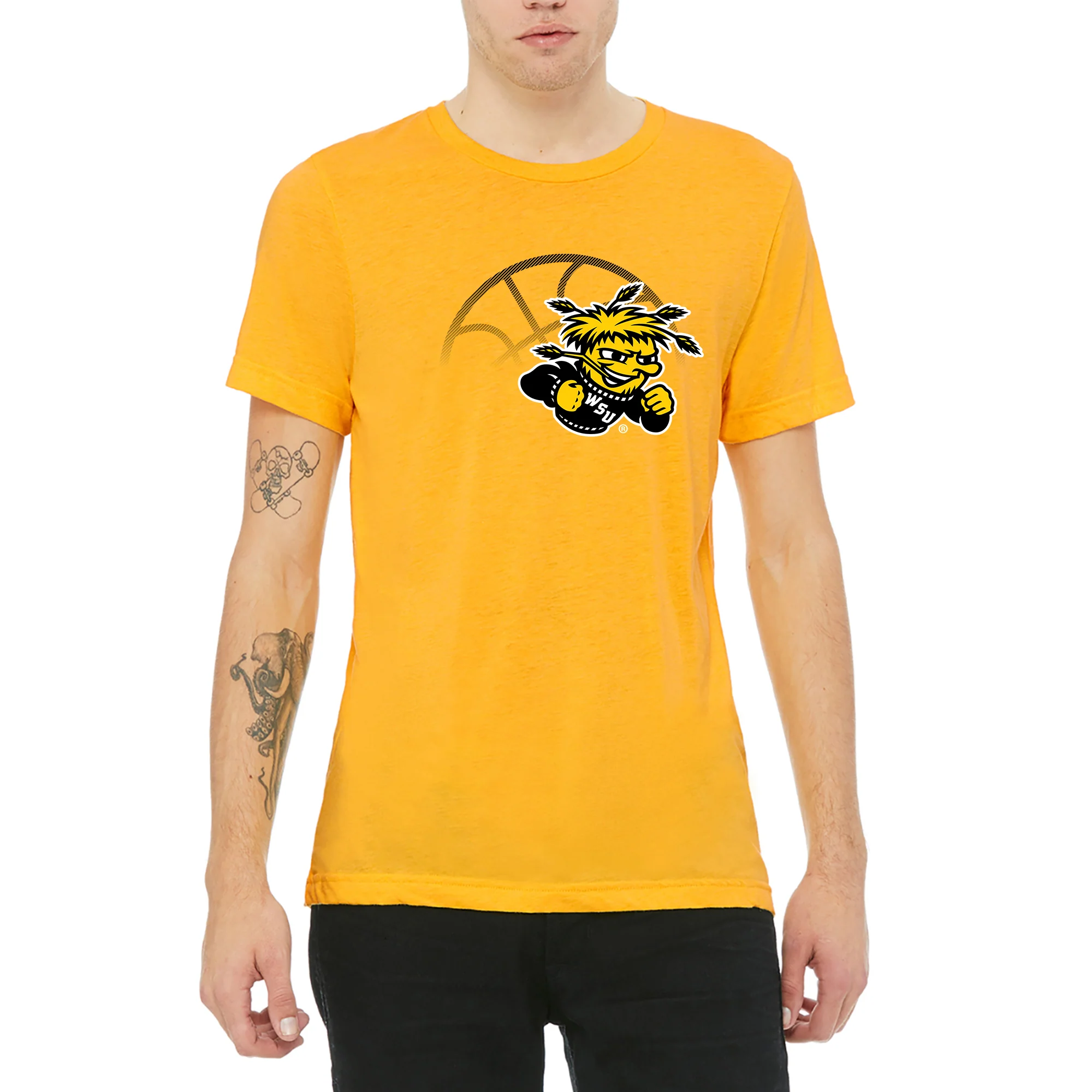 Wichita State University Shockers Fading Basketball Canvas Triblend T-Shirt - Yellow Gold - Image 3