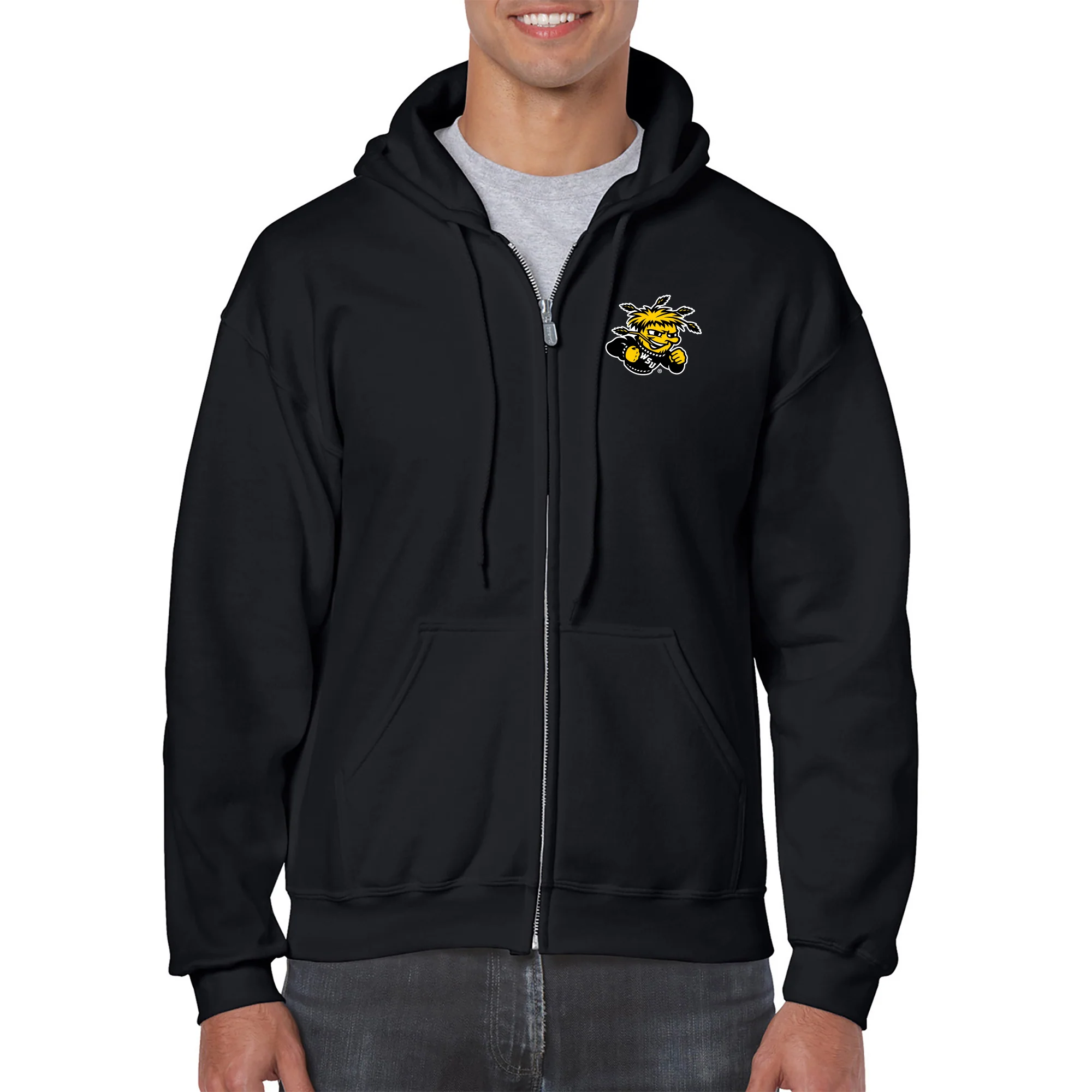 Wichita State University Shockers Primary Logo Left Chest Full Zip Hoodie - Black - Image 3