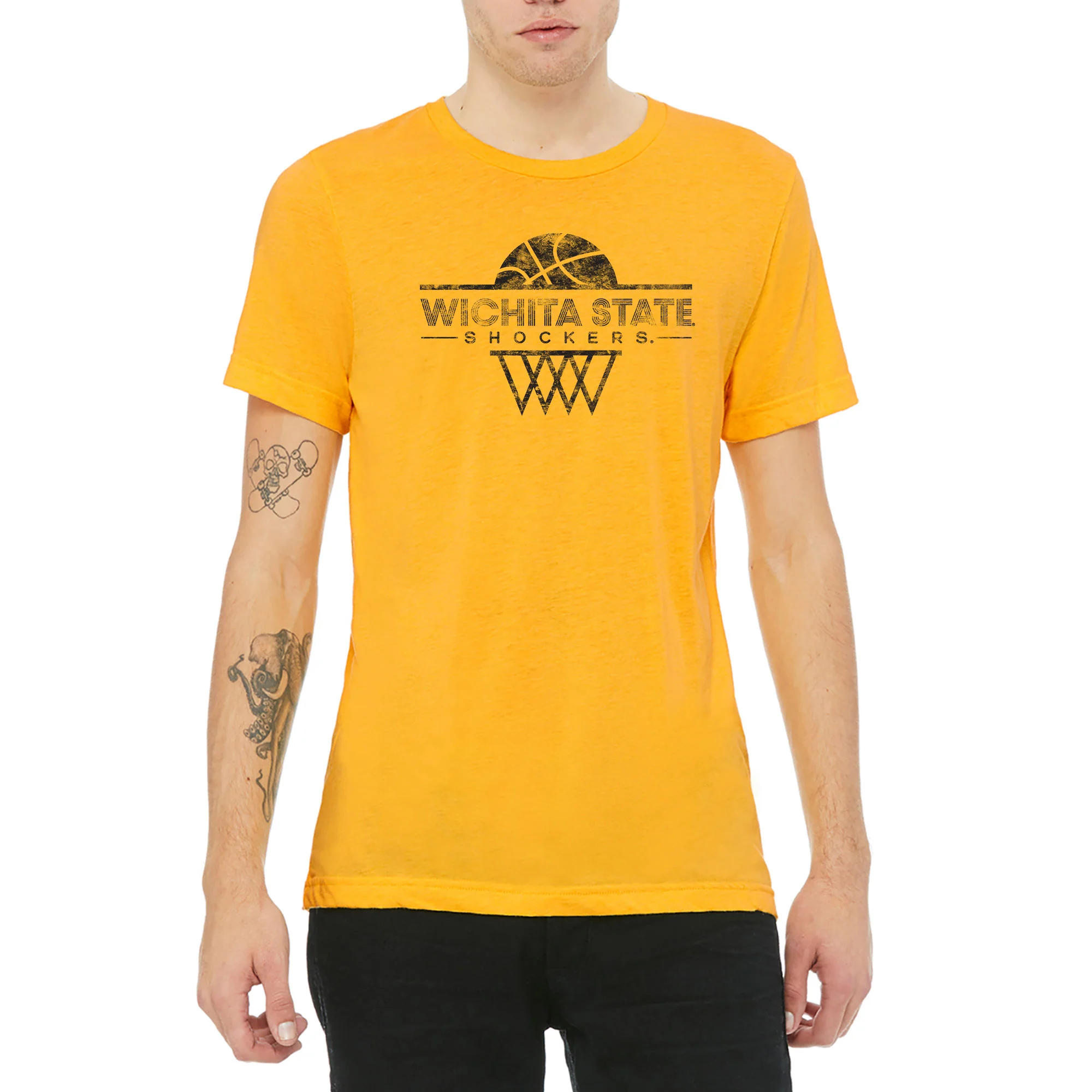 Wichita State University Shockers Oblique Hoop Canvas Triblend Short Sleeve T-Shirt - Yellow Gold - Image 3