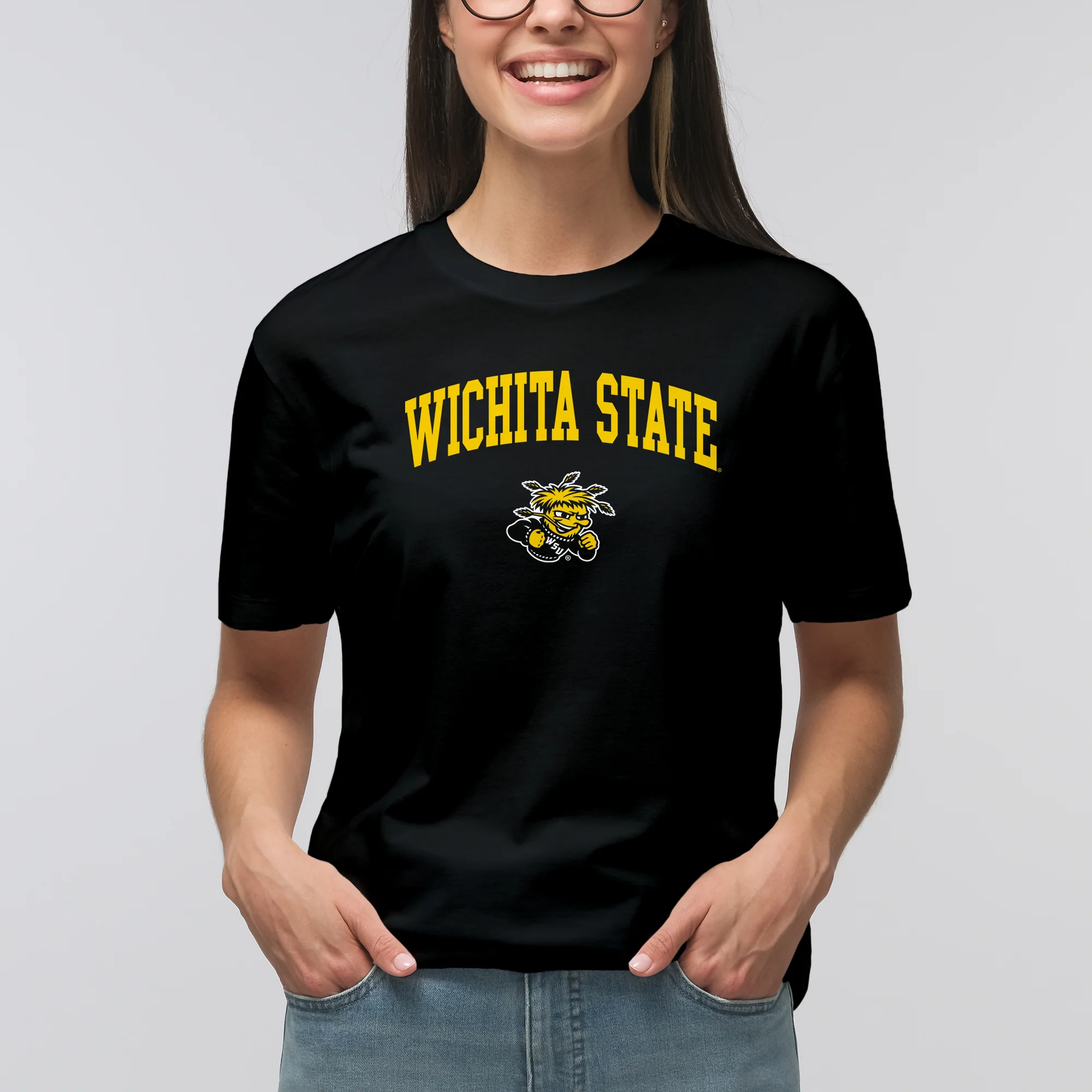 Wichita State University Shockers Arch Logo Short Sleeve T Shirt - Black - Image 4