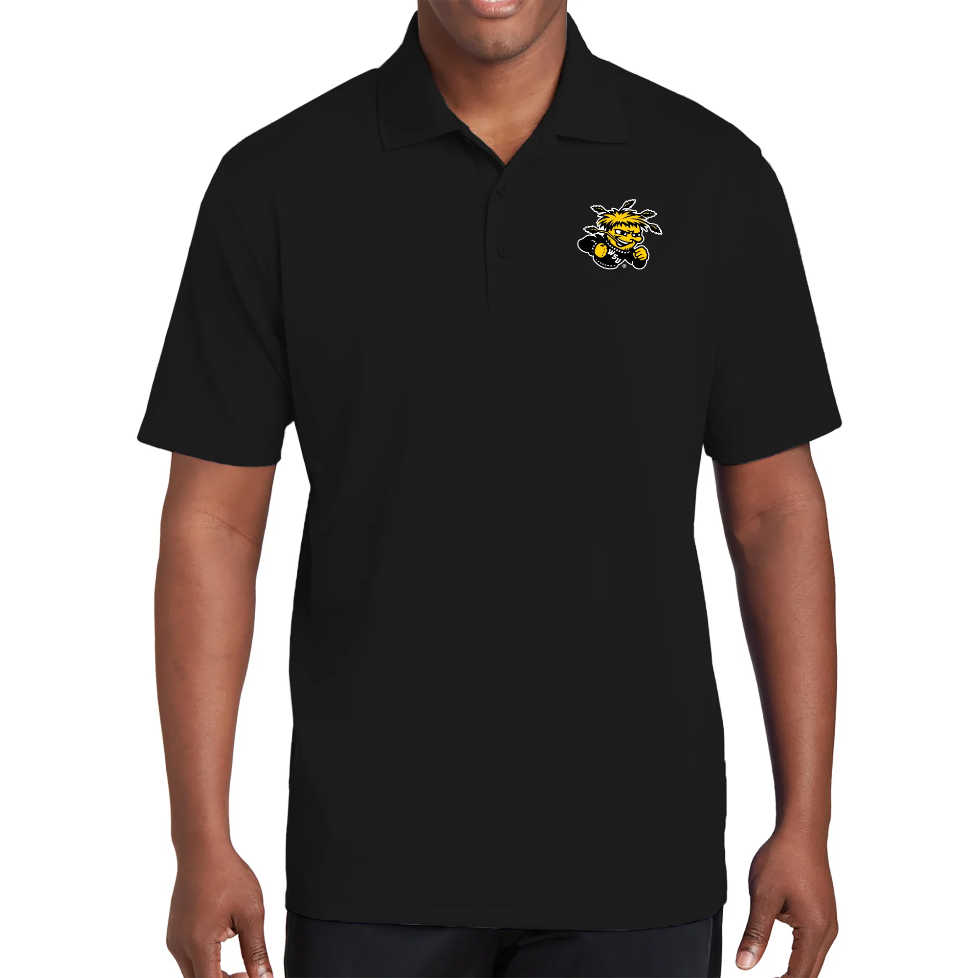 Wichita State University Shockers Primary Logo Left Chest Polo - Black - Image 3