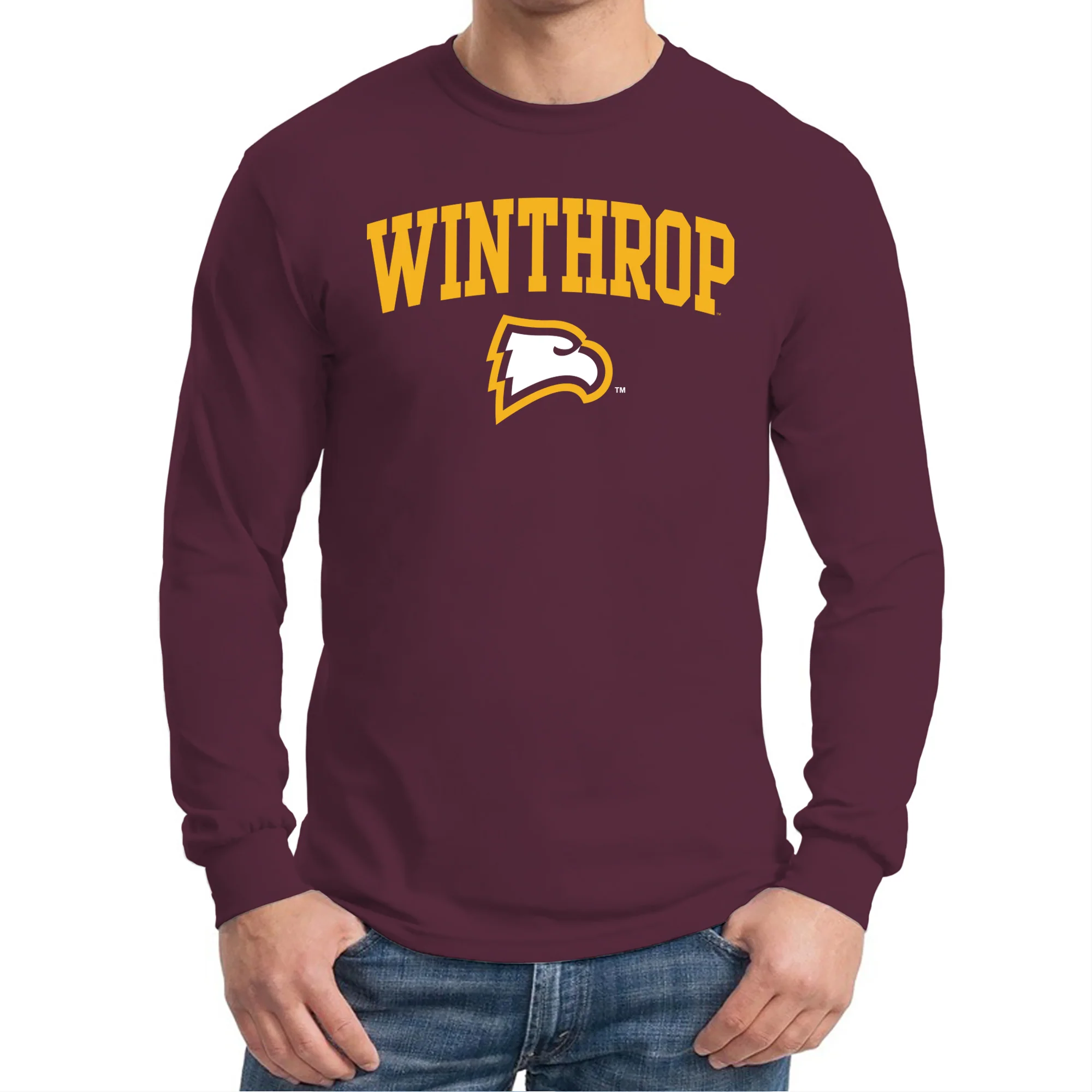 Winthrop University Eagles Arch Logo Long Sleeve T Shirt - Maroon - Image 3