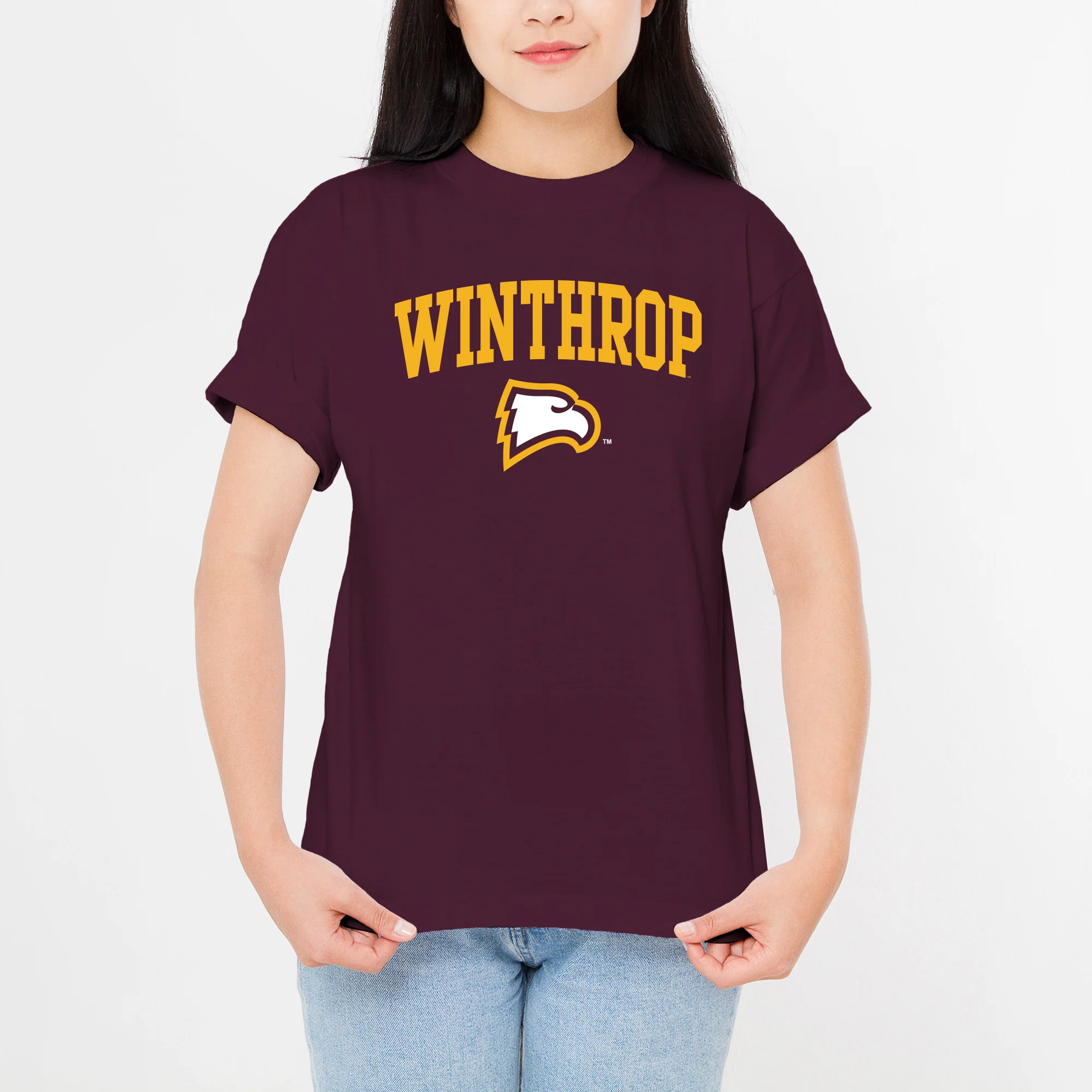 Winthrop University Eagles Arch Logo Short Sleeve T Shirt - Maroon - Image 4