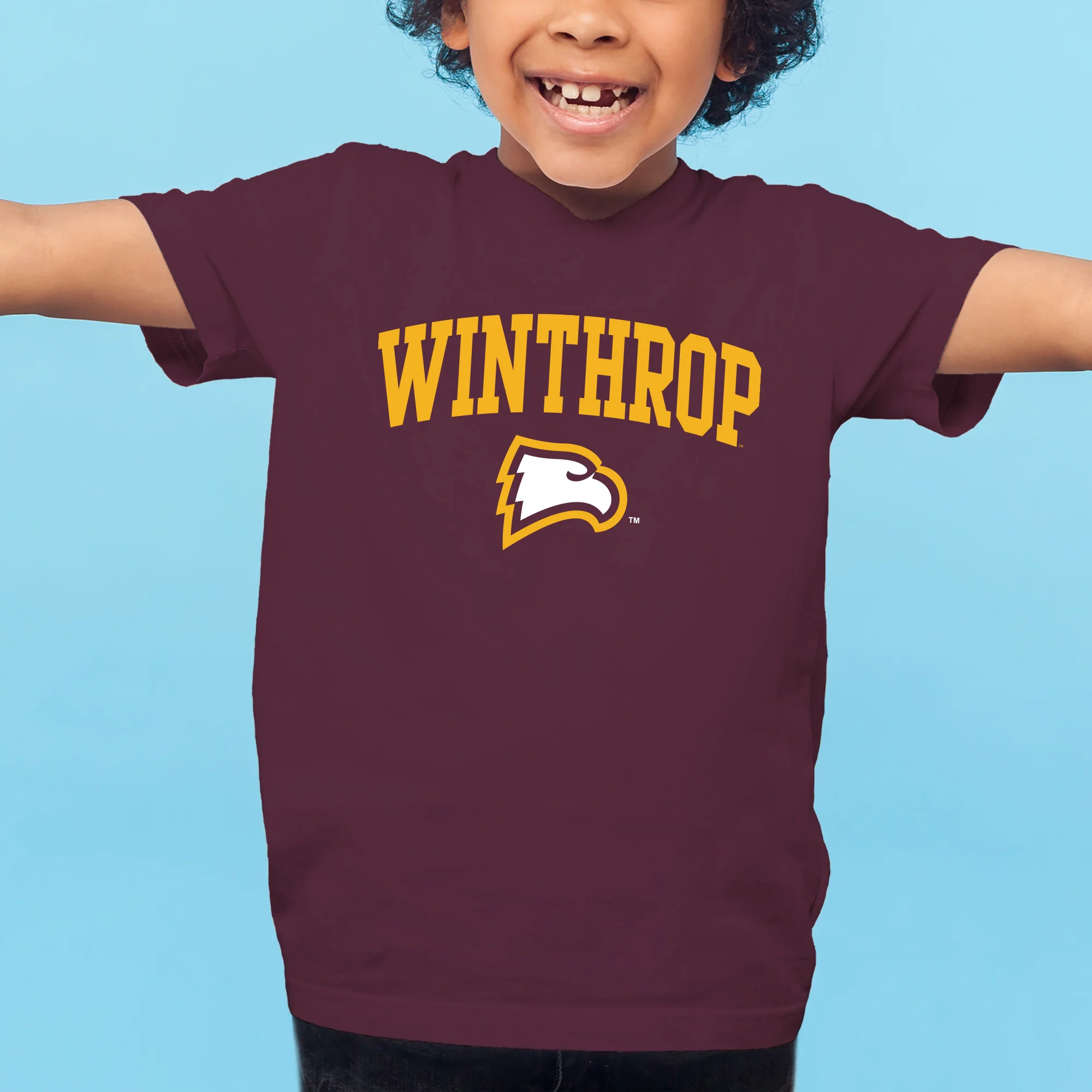 Winthrop University Eagles Arch Logo Youth Short Sleeve T Shirt - Maroon - Image 3