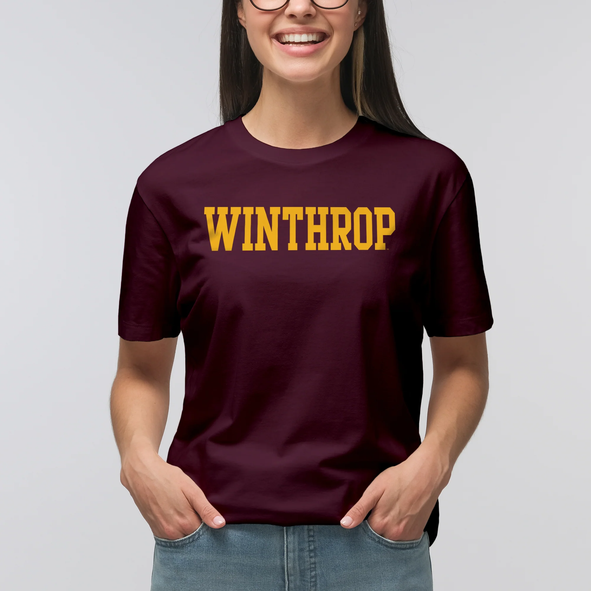 Winthrop University Eagles Basic Block Short Sleeve T Shirt - Maroon - Image 4