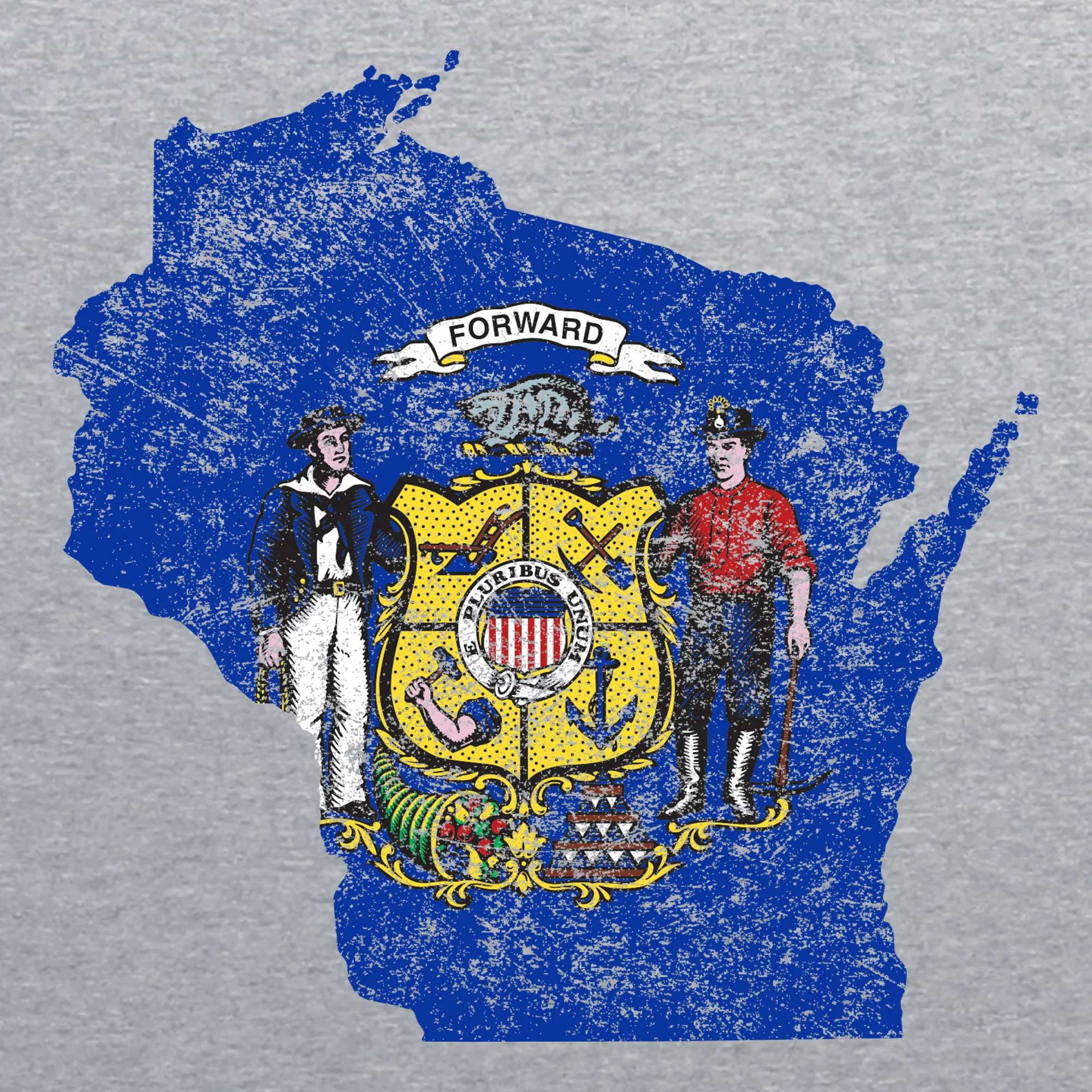 Wisconsin Distressed State Flag Outline NLA T-Shirt - Heather Grey - Image 2