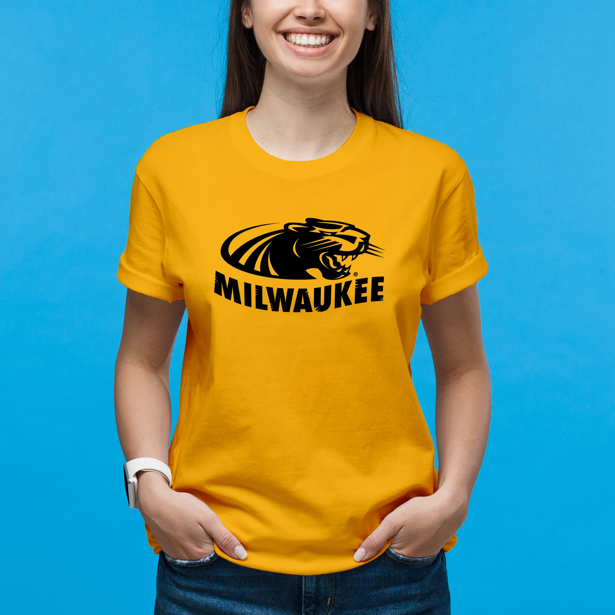 Wisconsin-Milwaukee Panthers Primary Logo T Shirt - Gold - Image 4