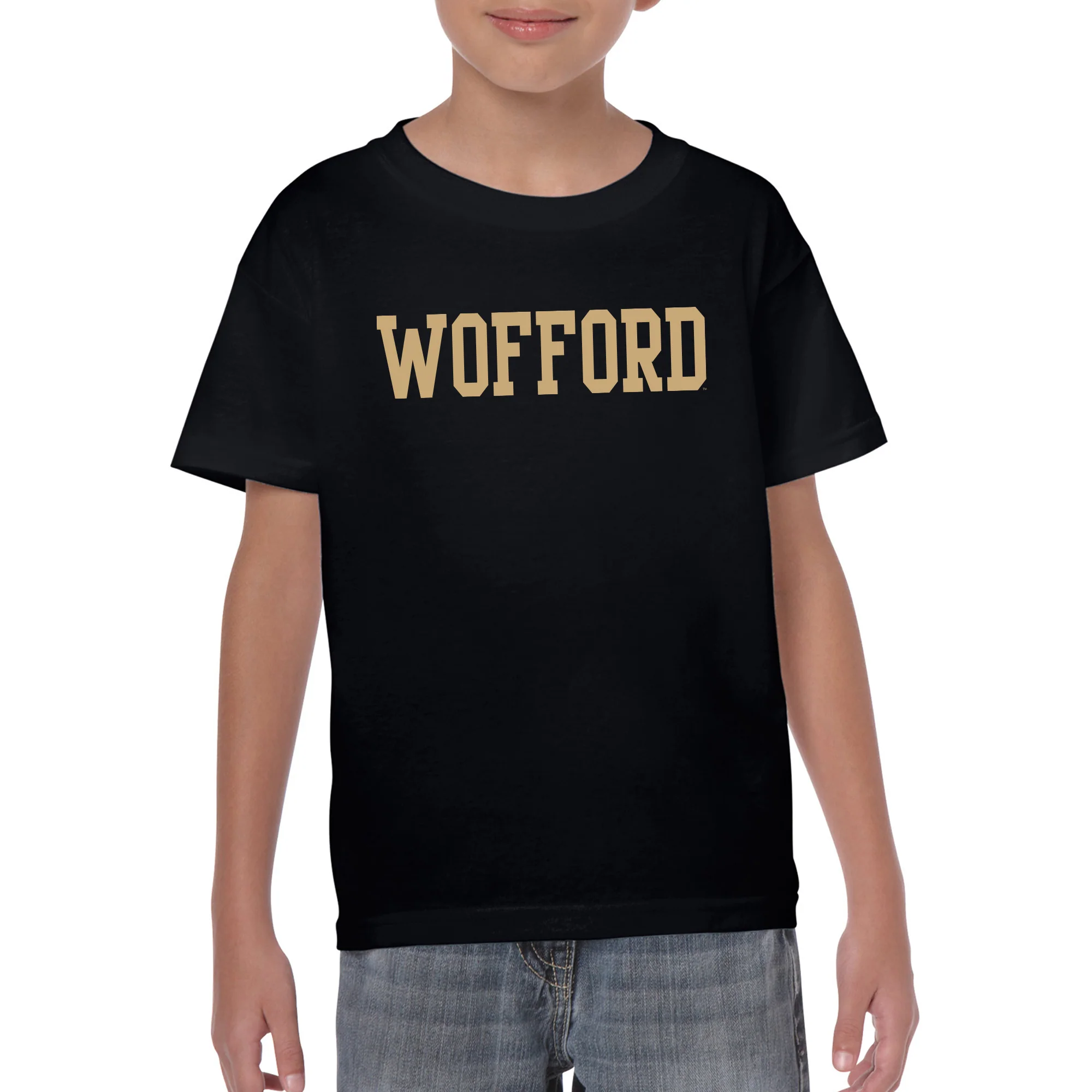 Wofford College Terriers Basic Block Youth T Shirt - Black - Image 3