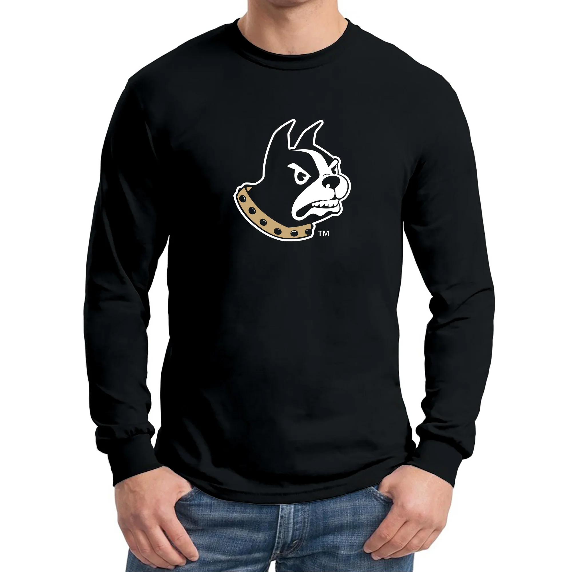 Wofford College Terriers Primary Logo Long Sleeve T Shirt - Black - Image 4