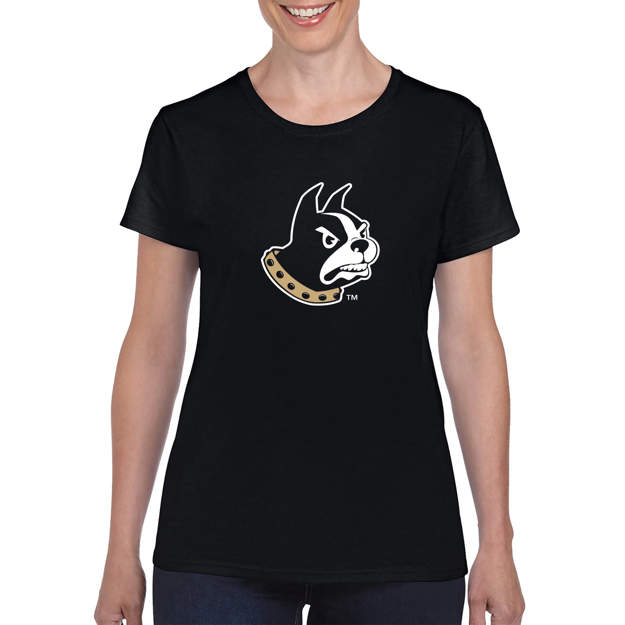 Wofford College Terriers Primary Logo Womens T Shirt - Black - Image 3