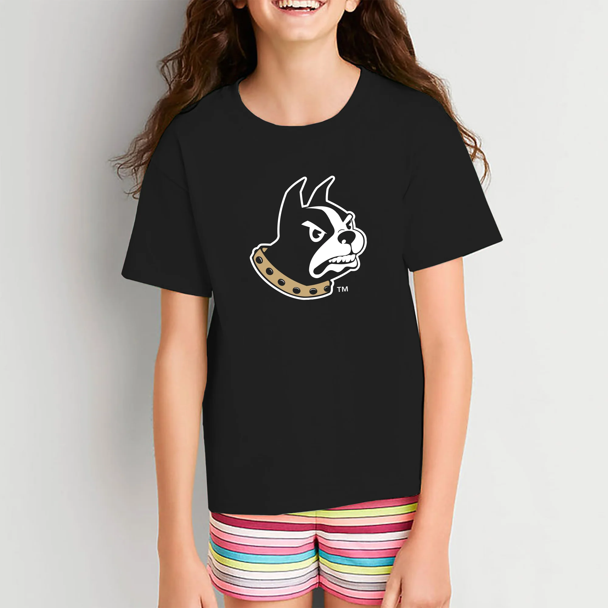 Wofford College Terriers Primary Logo Youth T Shirt - Black - Image 4